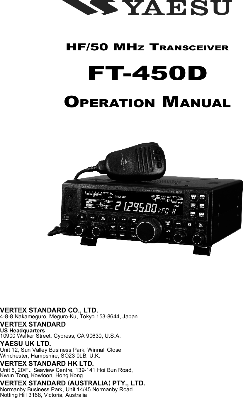 Yaesu Ft 450D Users Manual 1_COVER.P65 User 121911
