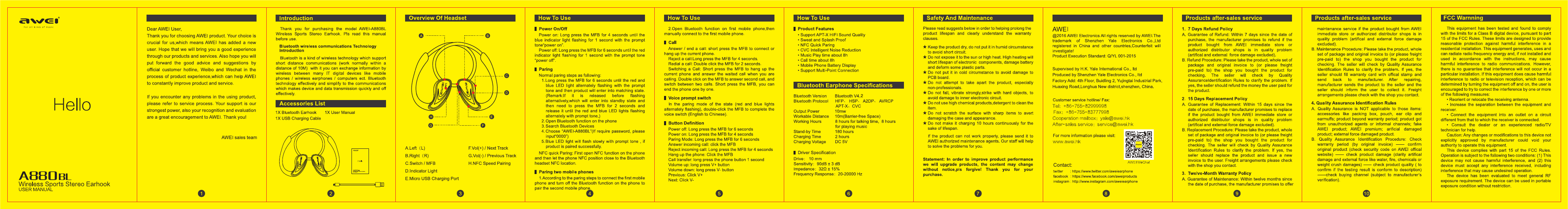 Page 1 of Yale Electronics A880BL Bluetooth Sport Headset User Manual A880BL Manual FCC