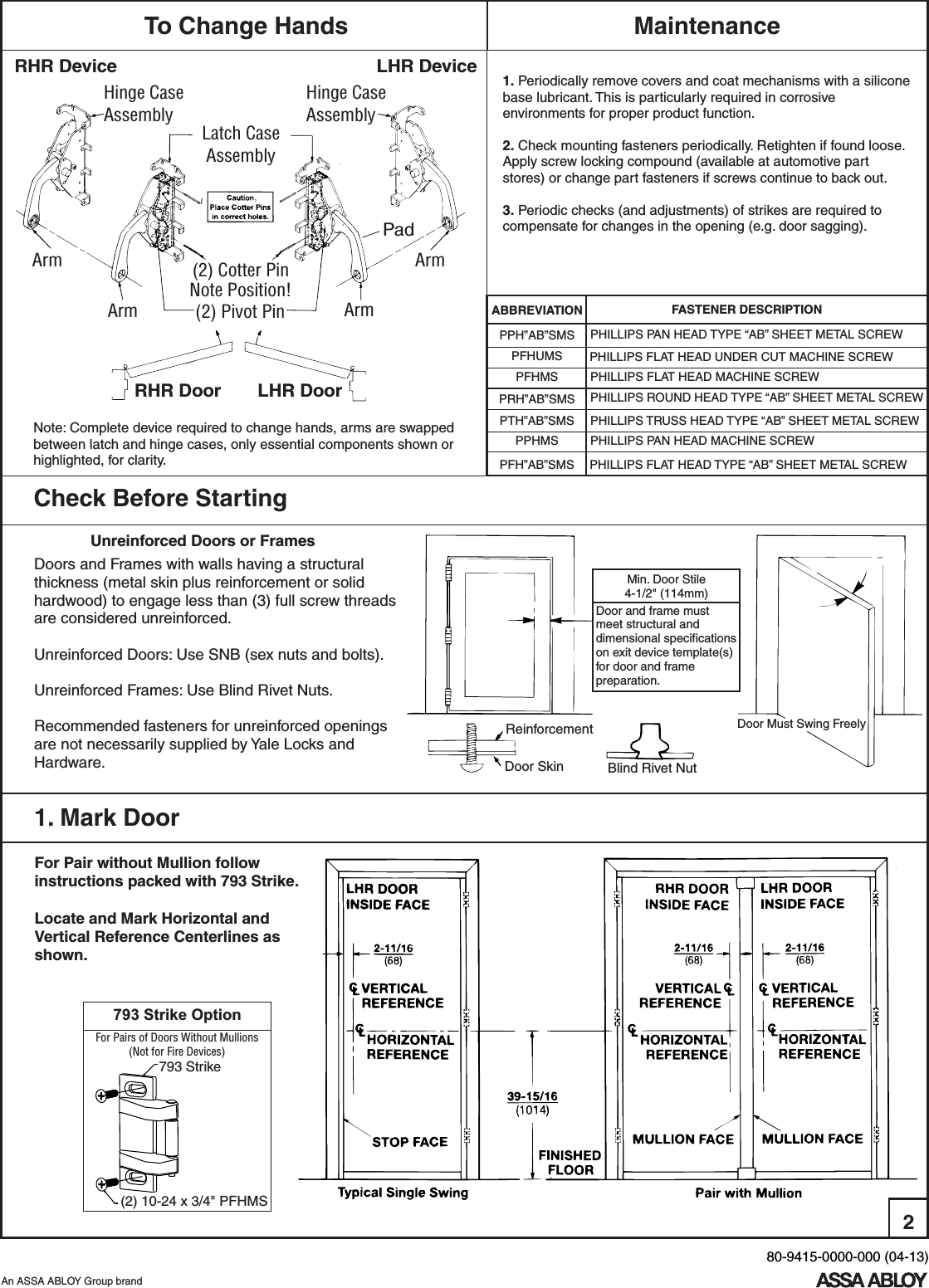 Page 2 of 6 - Yale  1500 Rim Exit Device Installation Instructions 1500seriesinstallation