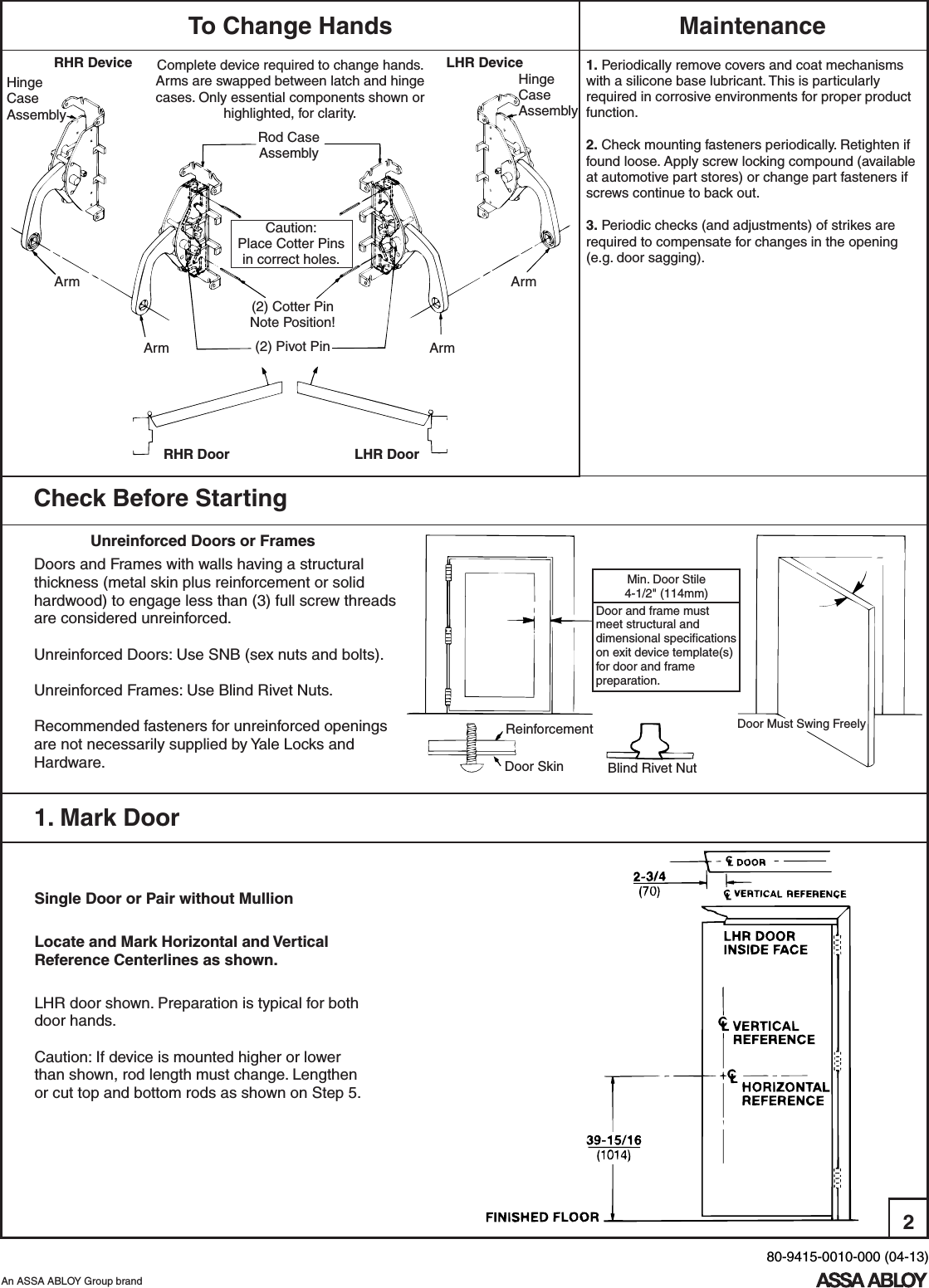 Page 2 of 8 - Yale  1510 Surface Vertical Rod Exit Device Installation Instructions 1510seriesinstallation