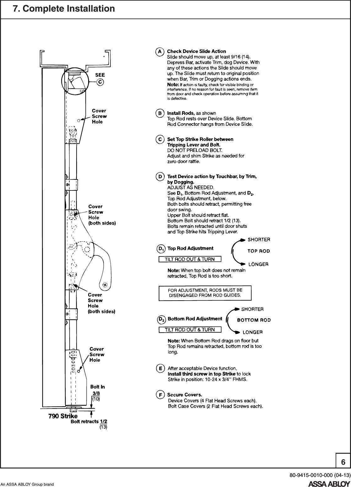 Page 6 of 8 - Yale  1510 Surface Vertical Rod Exit Device Installation Instructions 1510seriesinstallation