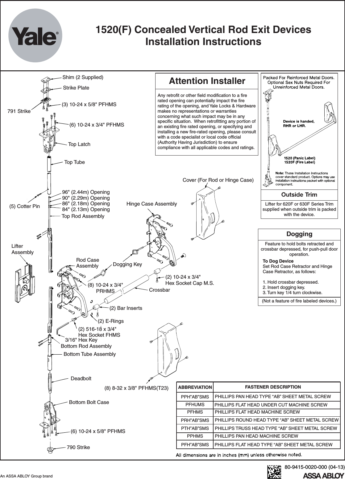 Page 1 of 10 - Yale  1520 Concealed Vertical Rod Exit Device Installation Instructions 1520seriesisntallation