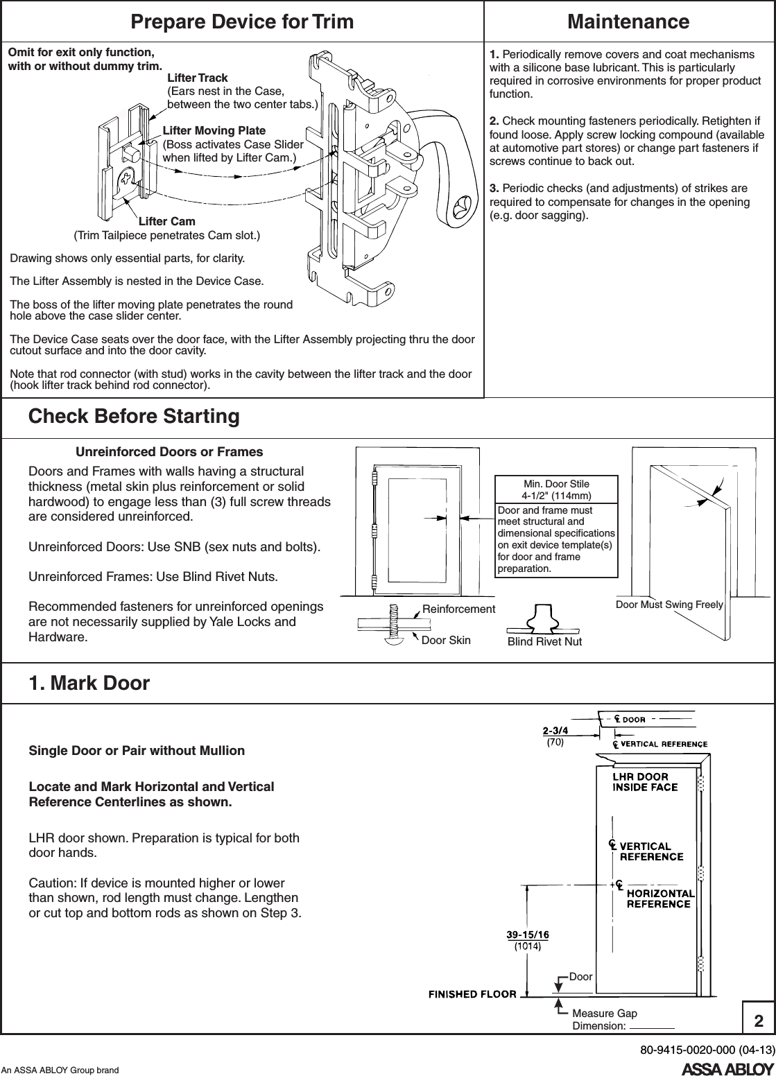 Page 2 of 10 - Yale  1520 Concealed Vertical Rod Exit Device Installation Instructions 1520seriesisntallation