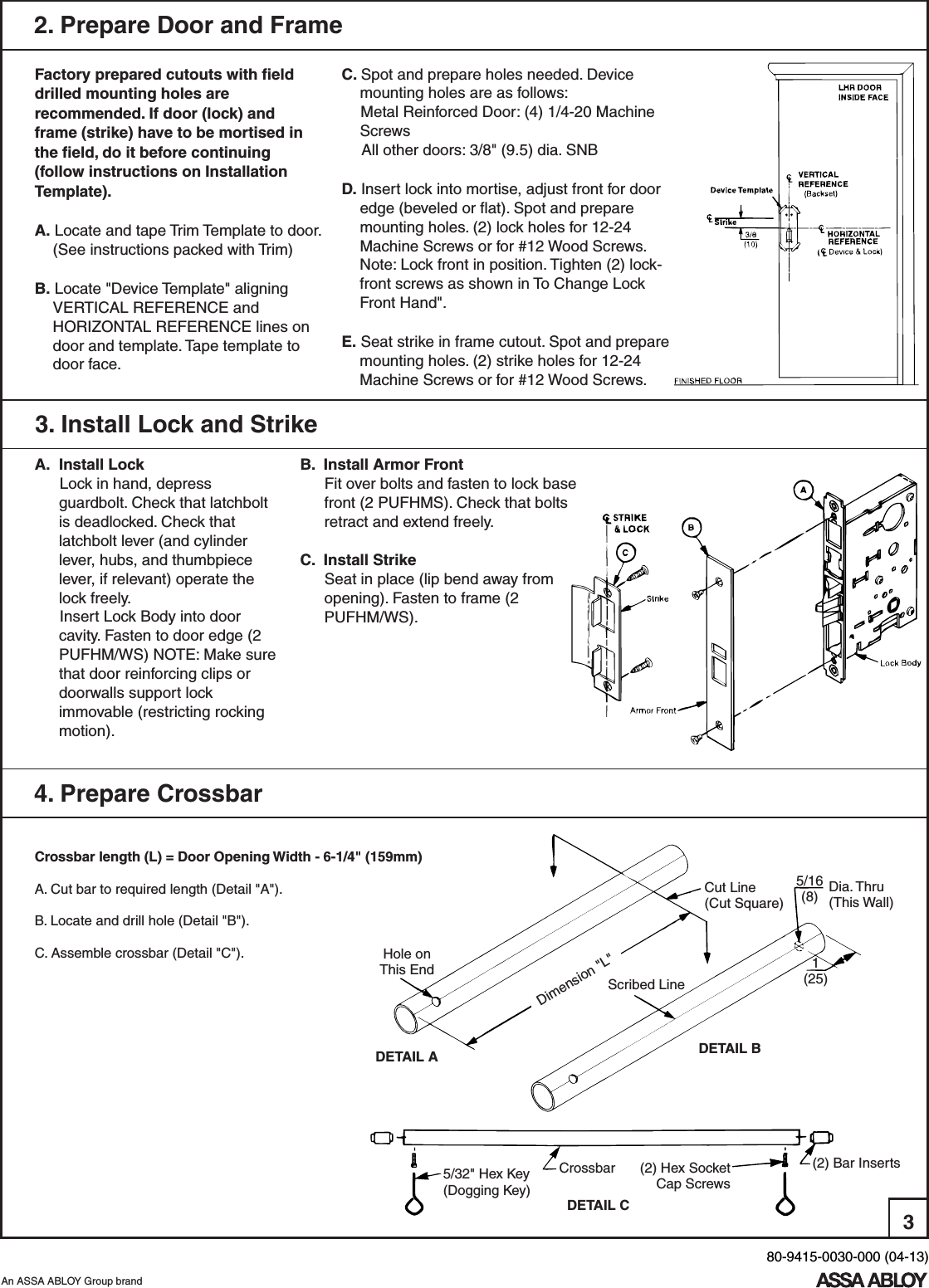 Yale 1530 Mortise Exit Device Installation Instructions ...