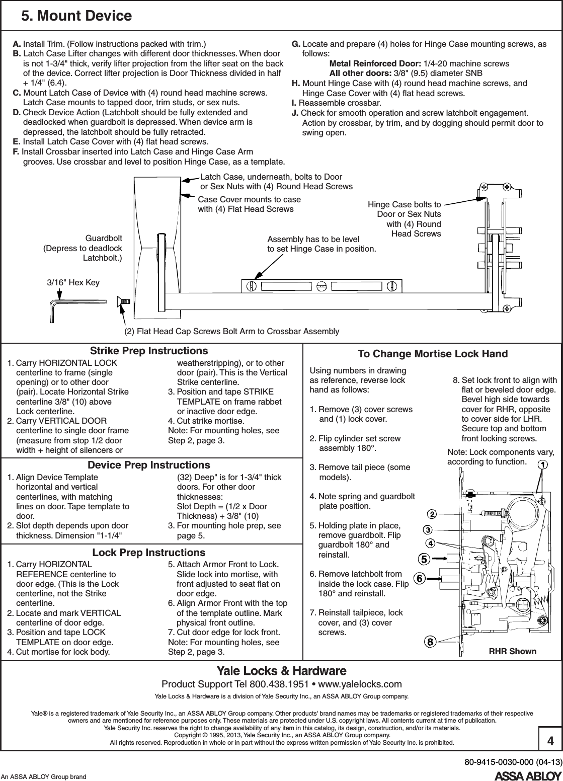 Yale 1530 Mortise Exit Device Installation Instructions ...