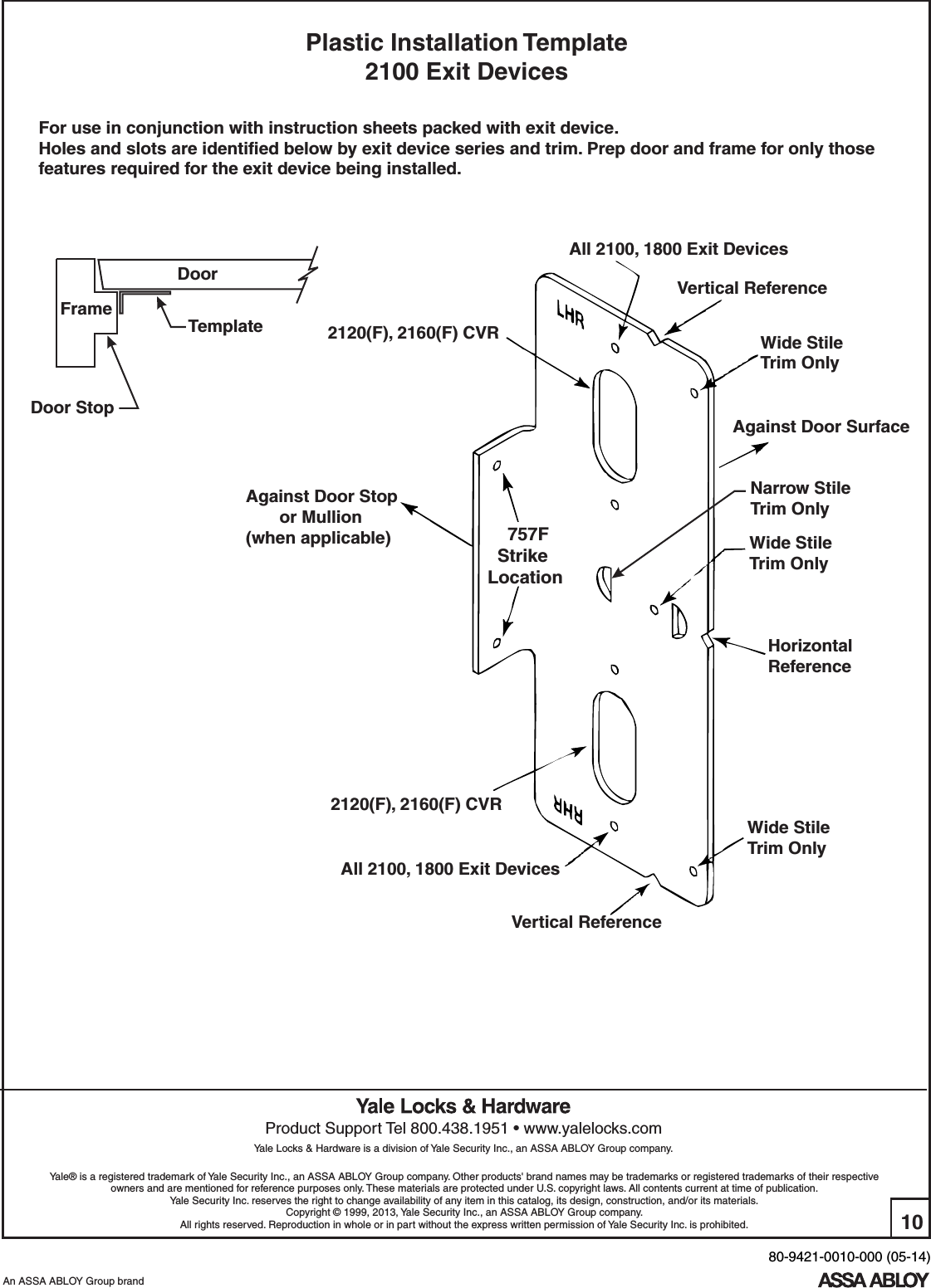 Page 10 of 10 - Yale  2110, 2170, 1810 Surface Vertical Rod Exit Device Installation Instructions 2100seriesinstallation