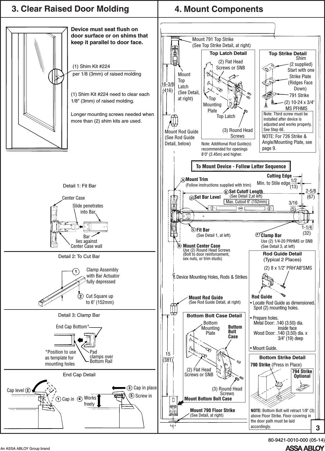 Page 3 of 10 - Yale  2110, 2170, 1810 Surface Vertical Rod Exit Device Installation Instructions 2100seriesinstallation