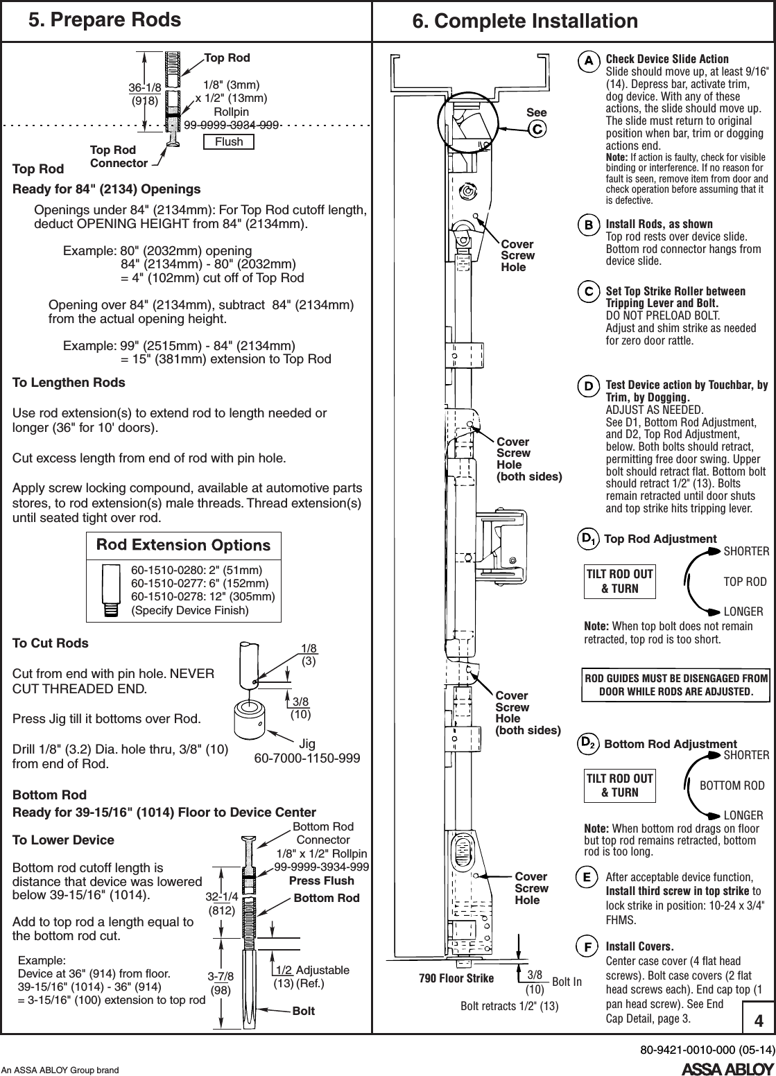 Page 4 of 10 - Yale  2110, 2170, 1810 Surface Vertical Rod Exit Device Installation Instructions 2100seriesinstallation