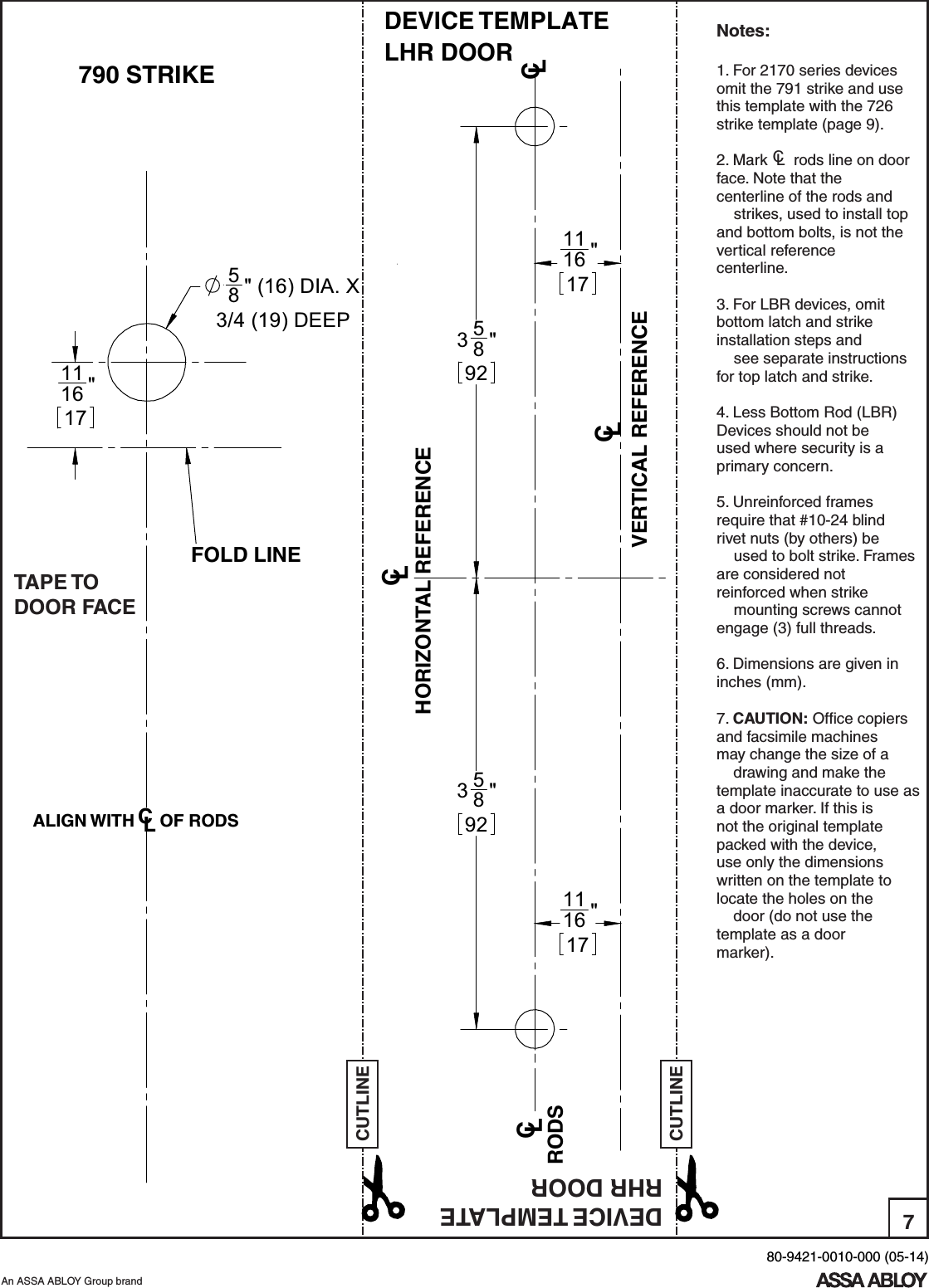 Page 7 of 10 - Yale  2110, 2170, 1810 Surface Vertical Rod Exit Device Installation Instructions 2100seriesinstallation