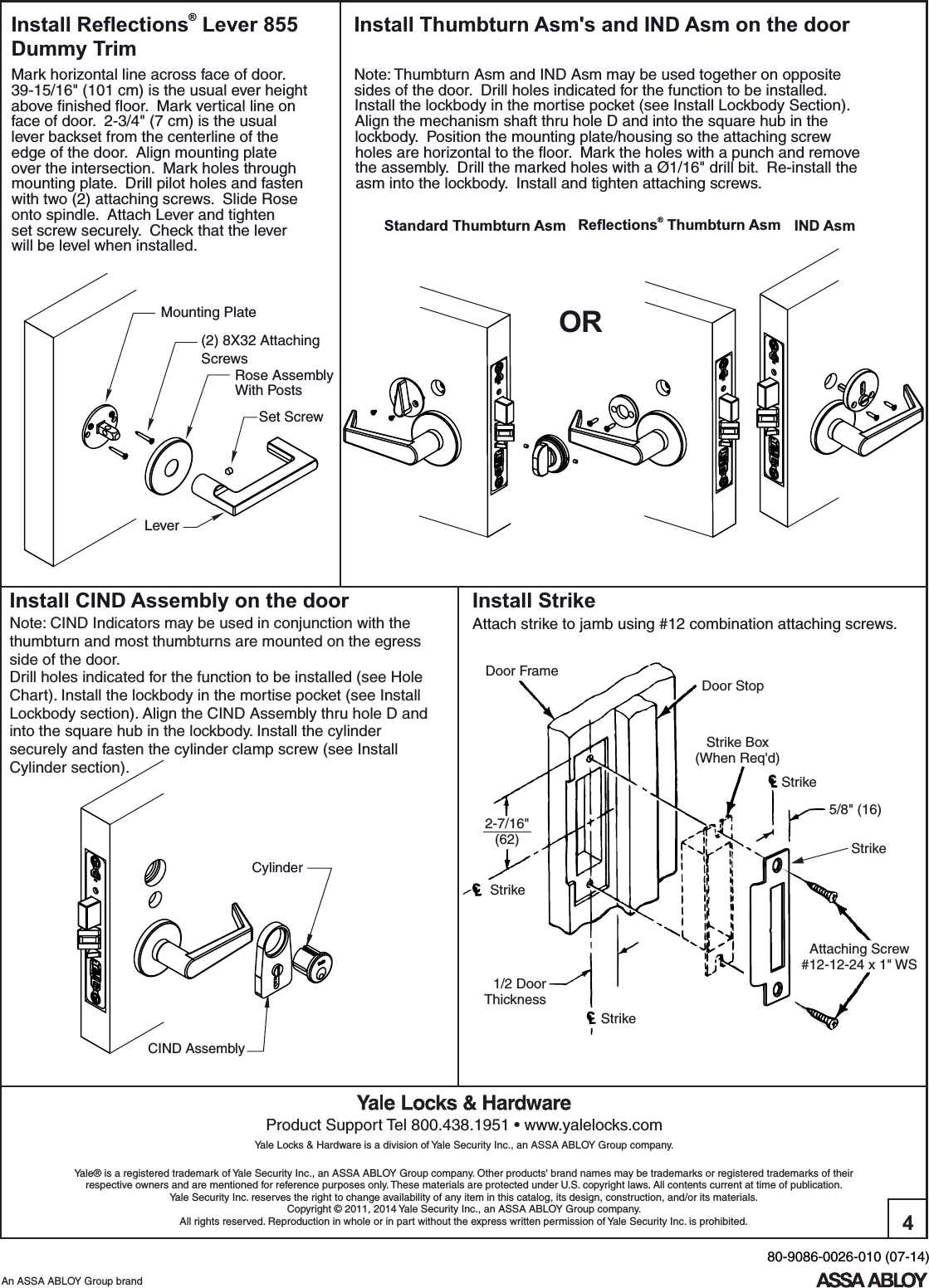Page 4 of 8 - Yale  8800 Series Mortise Lock Installation Instructions 80-9086-0026-0108800Mortise