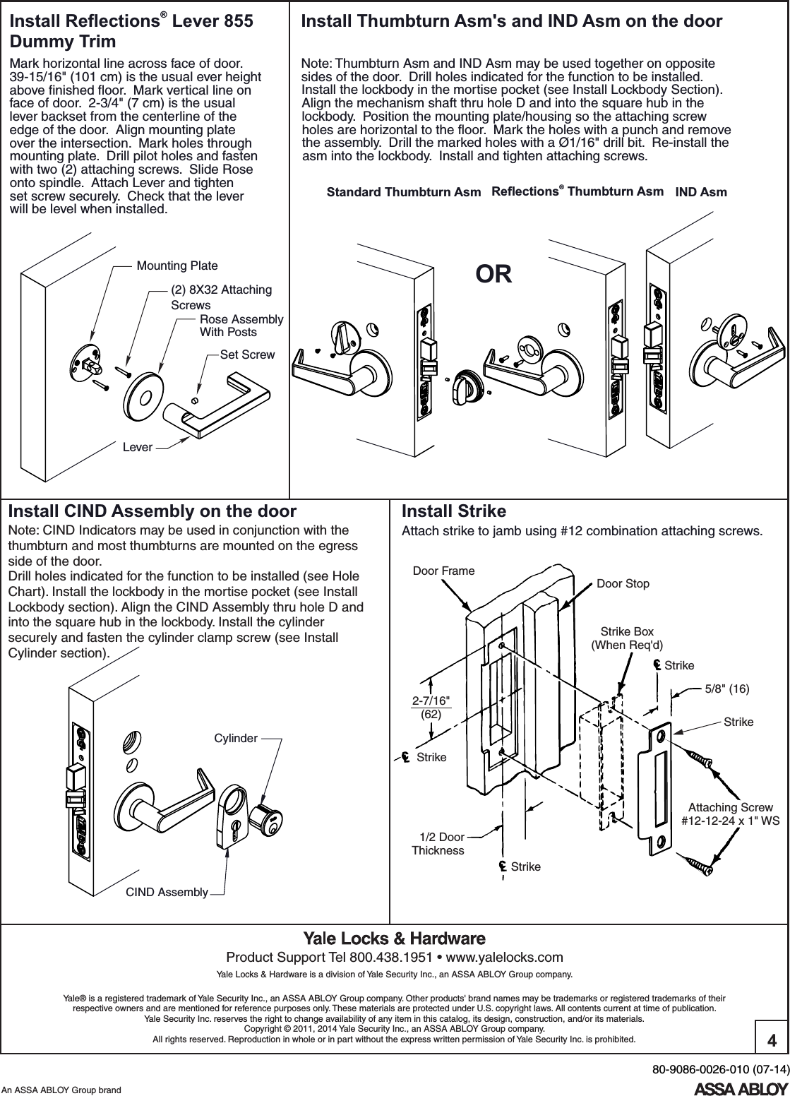 Yale 8800 Series Mortise Lock Installation Instructions 80 9086 0026