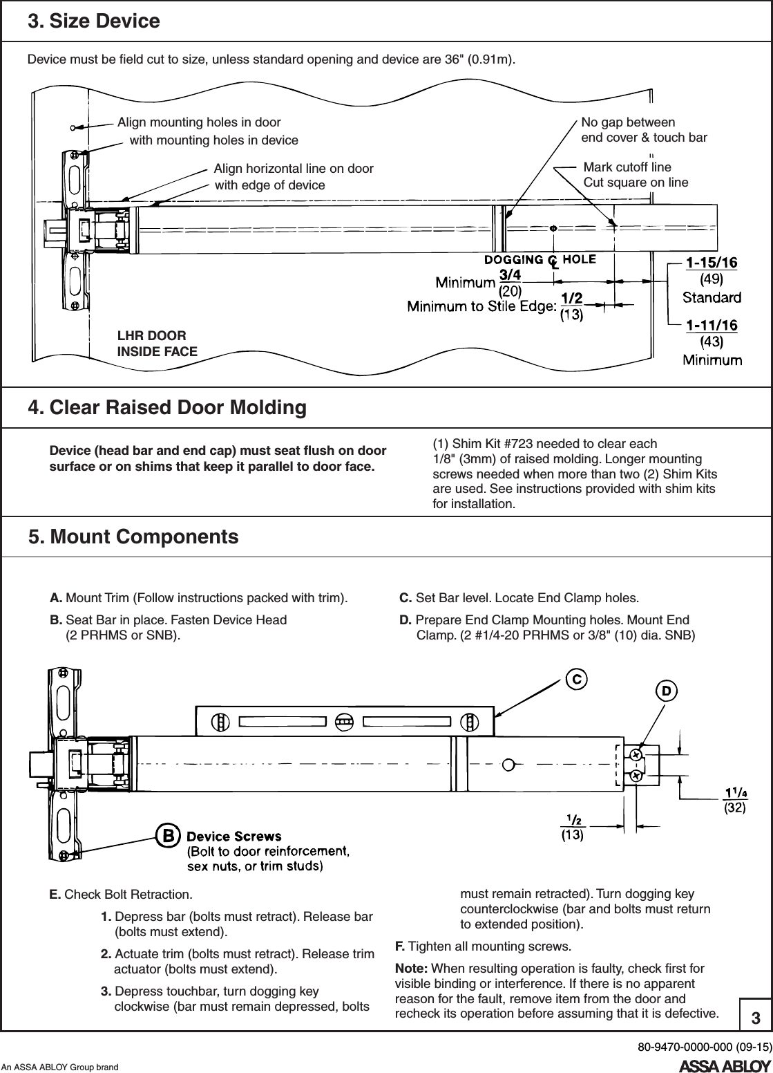 Yale 7100(F), 7150(F)(WS) Rim And Square Bolt Installation Instructions