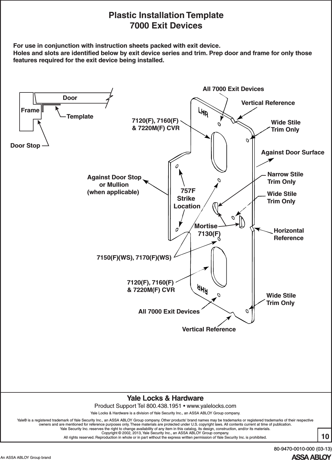 Page 10 of 10 - Yale  7110(F), 7170(F)(LBR) Surface Vertical Rod Exit Device Series Installation Instructions 80-9470-0010-00003-1371107170Exit Devices