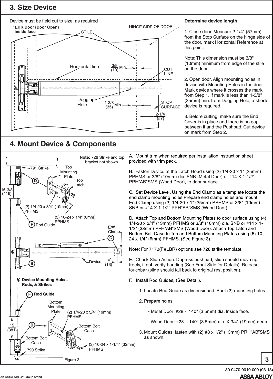 Page 3 of 10 - Yale  7110(F), 7170(F)(LBR) Surface Vertical Rod Exit Device Series Installation Instructions 80-9470-0010-00003-1371107170Exit Devices