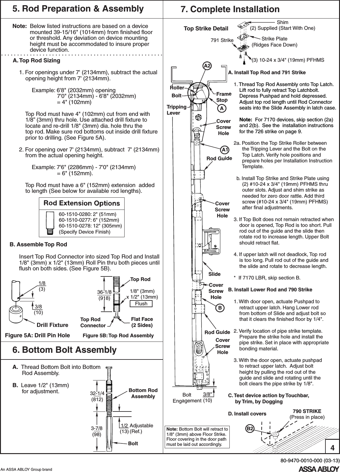 Page 4 of 10 - Yale  7110(F), 7170(F)(LBR) Surface Vertical Rod Exit Device Series Installation Instructions 80-9470-0010-00003-1371107170Exit Devices