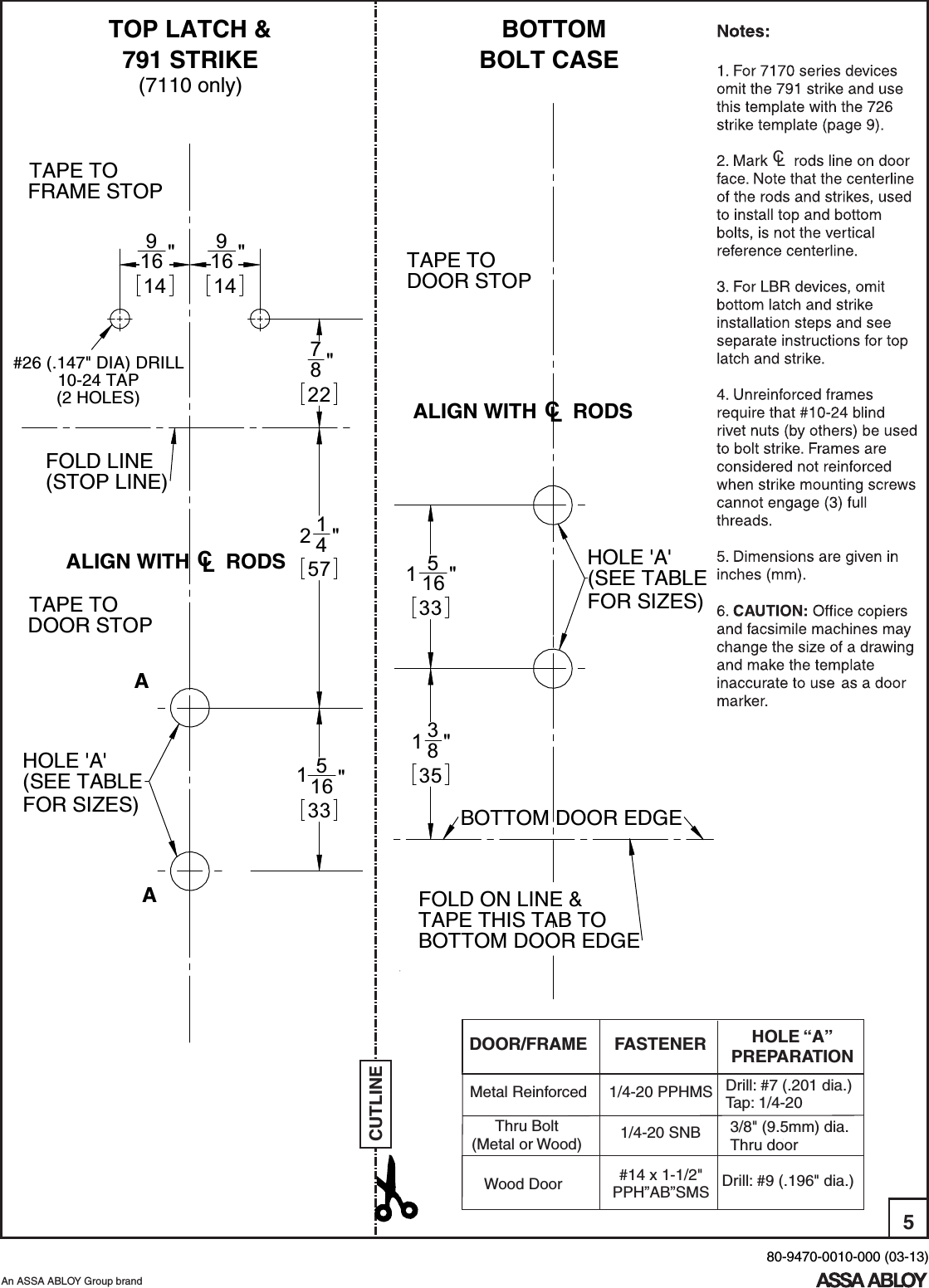 Page 5 of 10 - Yale  7110(F), 7170(F)(LBR) Surface Vertical Rod Exit Device Series Installation Instructions 80-9470-0010-00003-1371107170Exit Devices