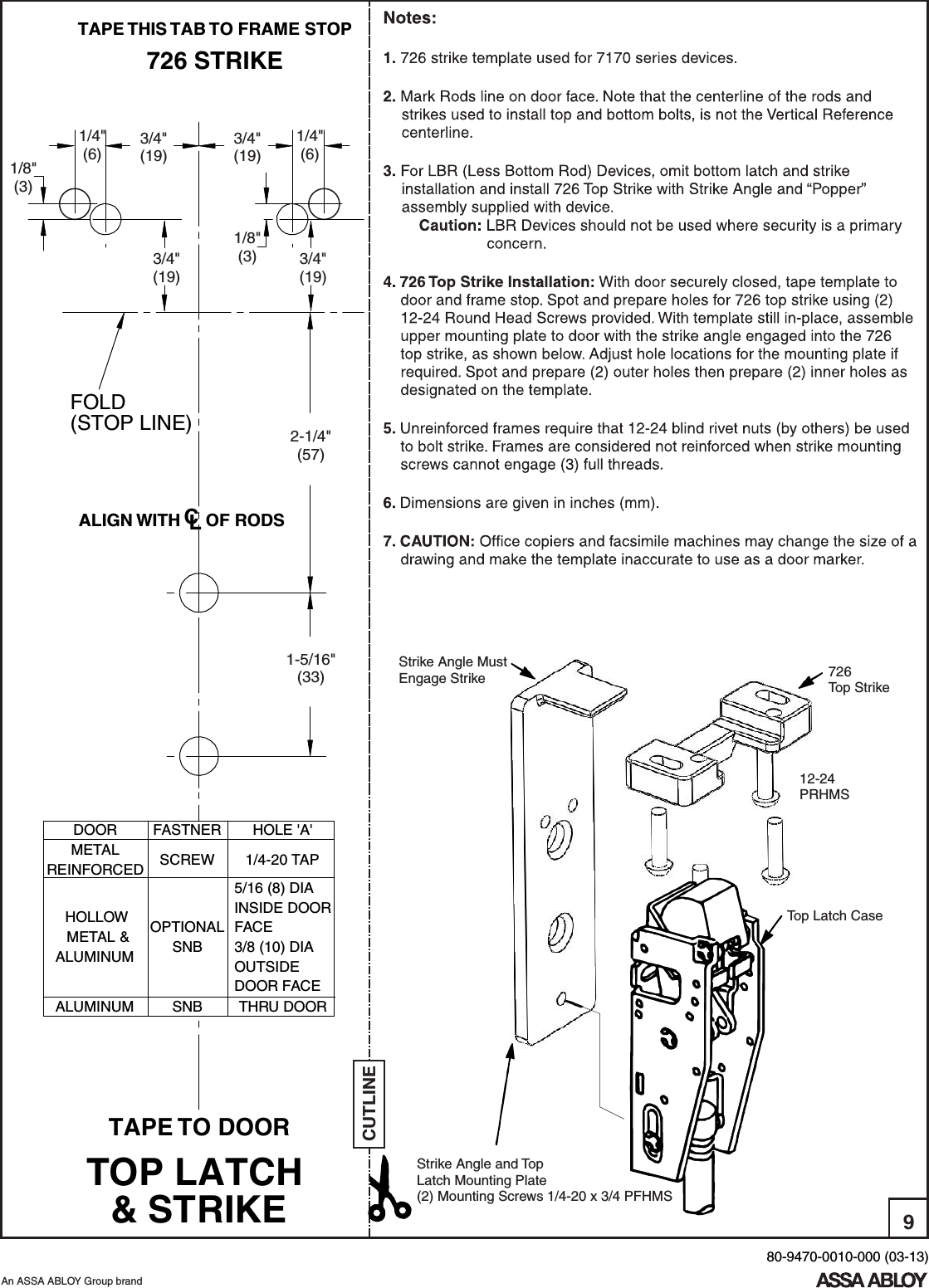 Page 9 of 10 - Yale  7110(F), 7170(F)(LBR) Surface Vertical Rod Exit Device Series Installation Instructions 80-9470-0010-00003-1371107170Exit Devices