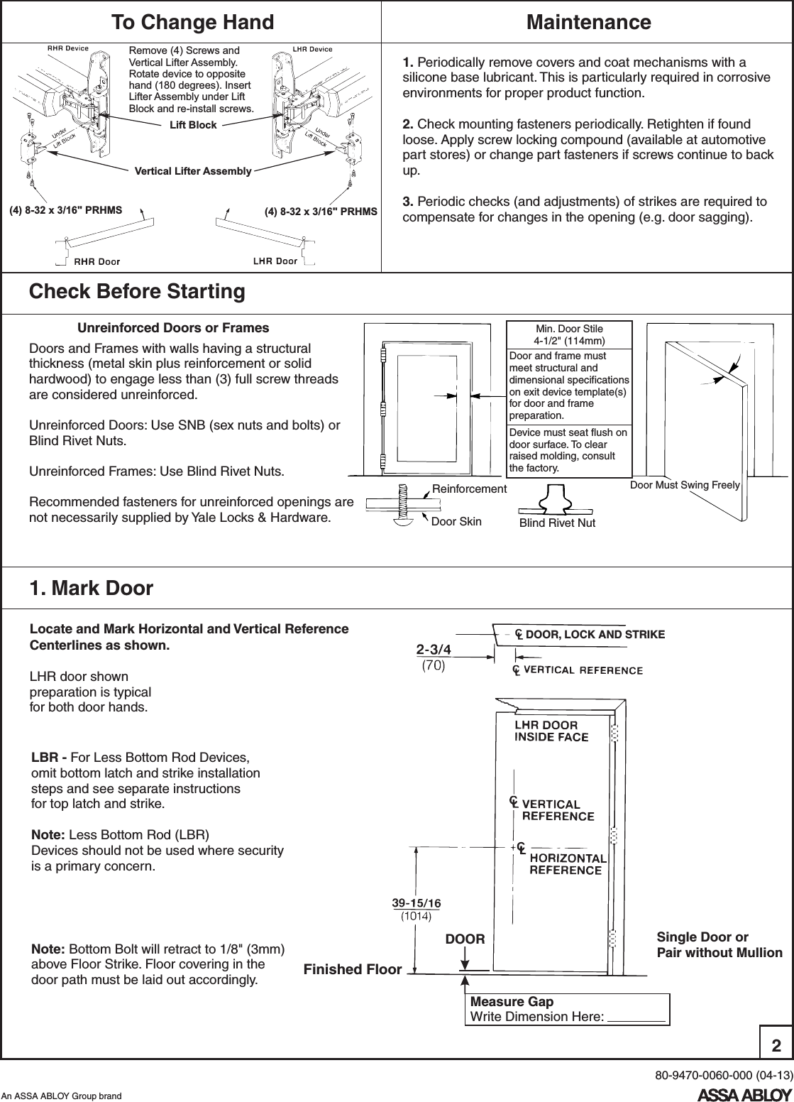 Yale 7160(F) Series Concealed Vertical Rod Exit Devices Installation ...