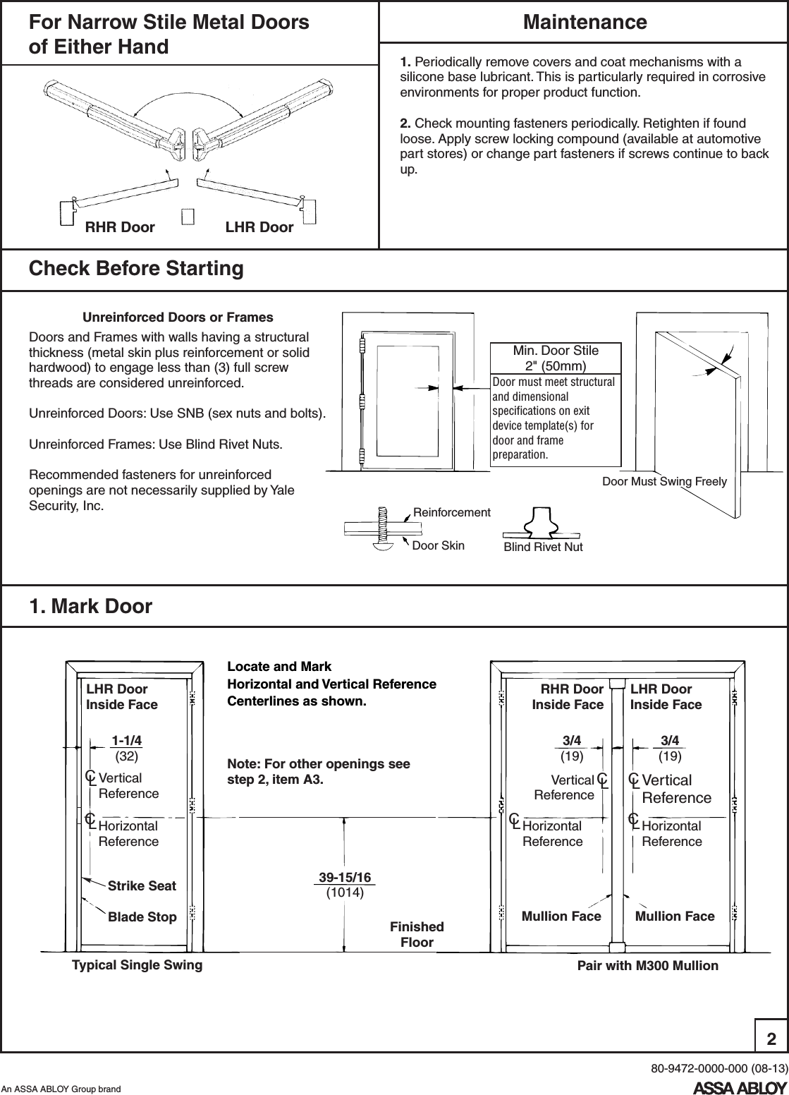 Page 2 of 8 - Yale  7200 Rim Exit Devices Installation Instructions 80-9472-0000-00008-137200Rim