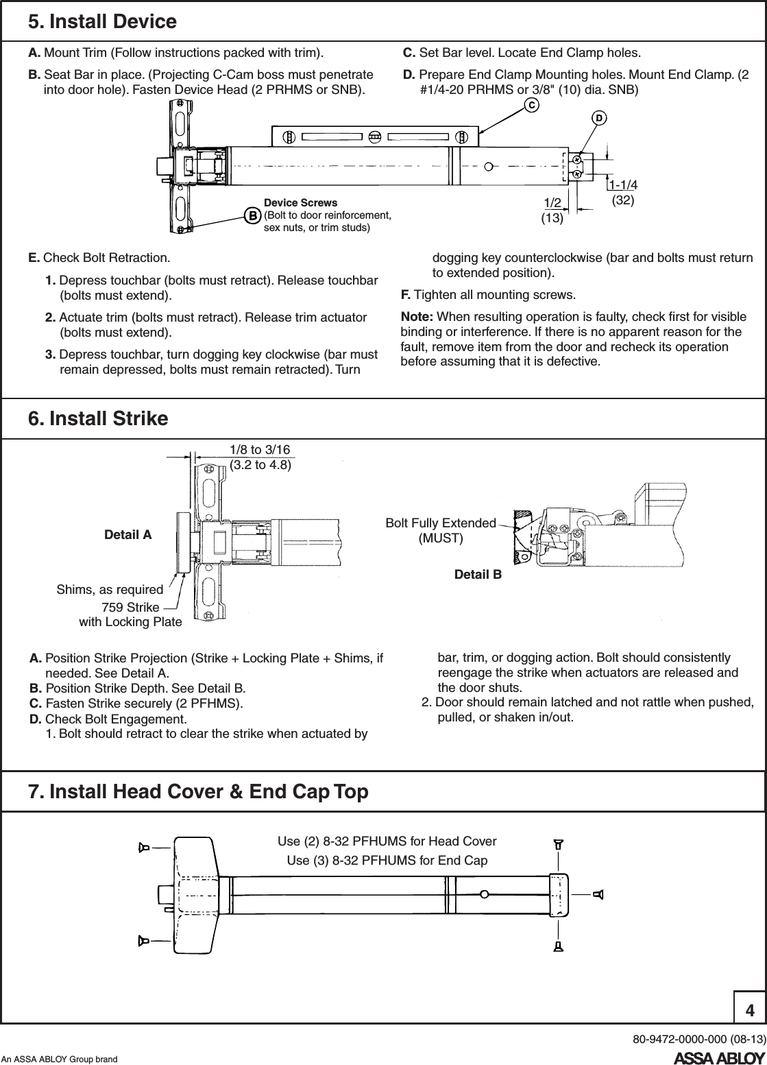 Page 4 of 8 - Yale  7200 Rim Exit Devices Installation Instructions 80-9472-0000-00008-137200Rim