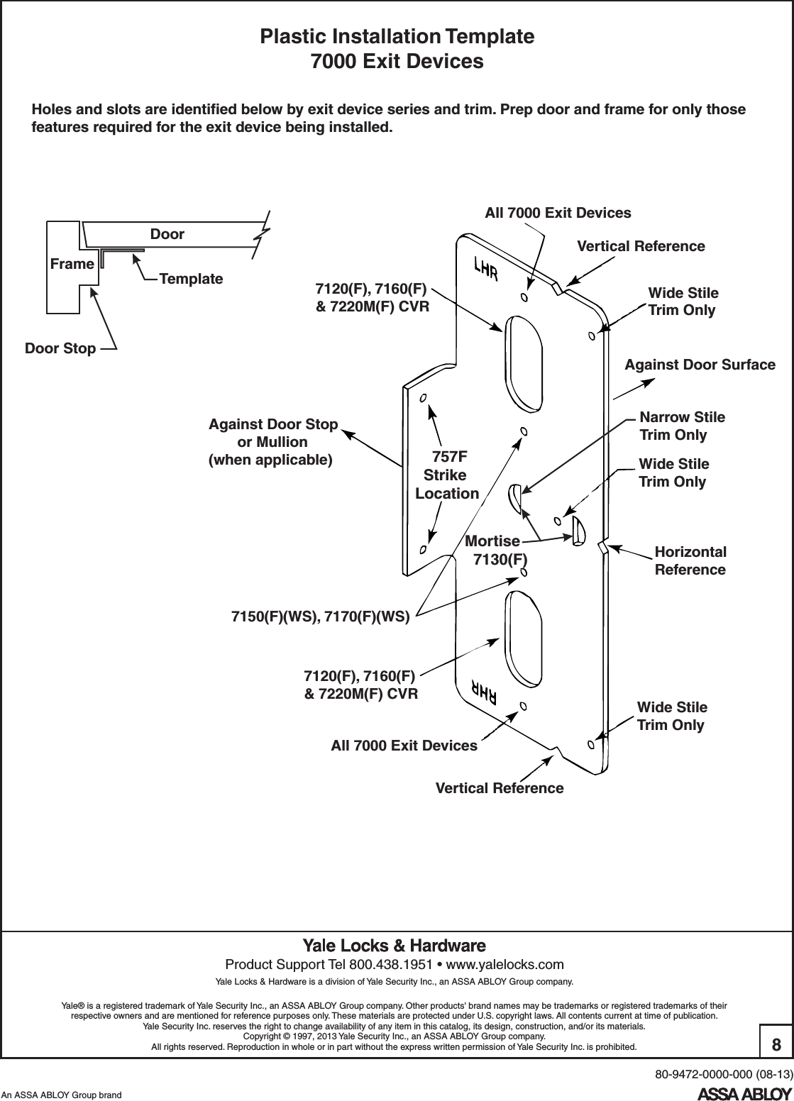 Page 8 of 8 - Yale  7200 Rim Exit Devices Installation Instructions 80-9472-0000-00008-137200Rim