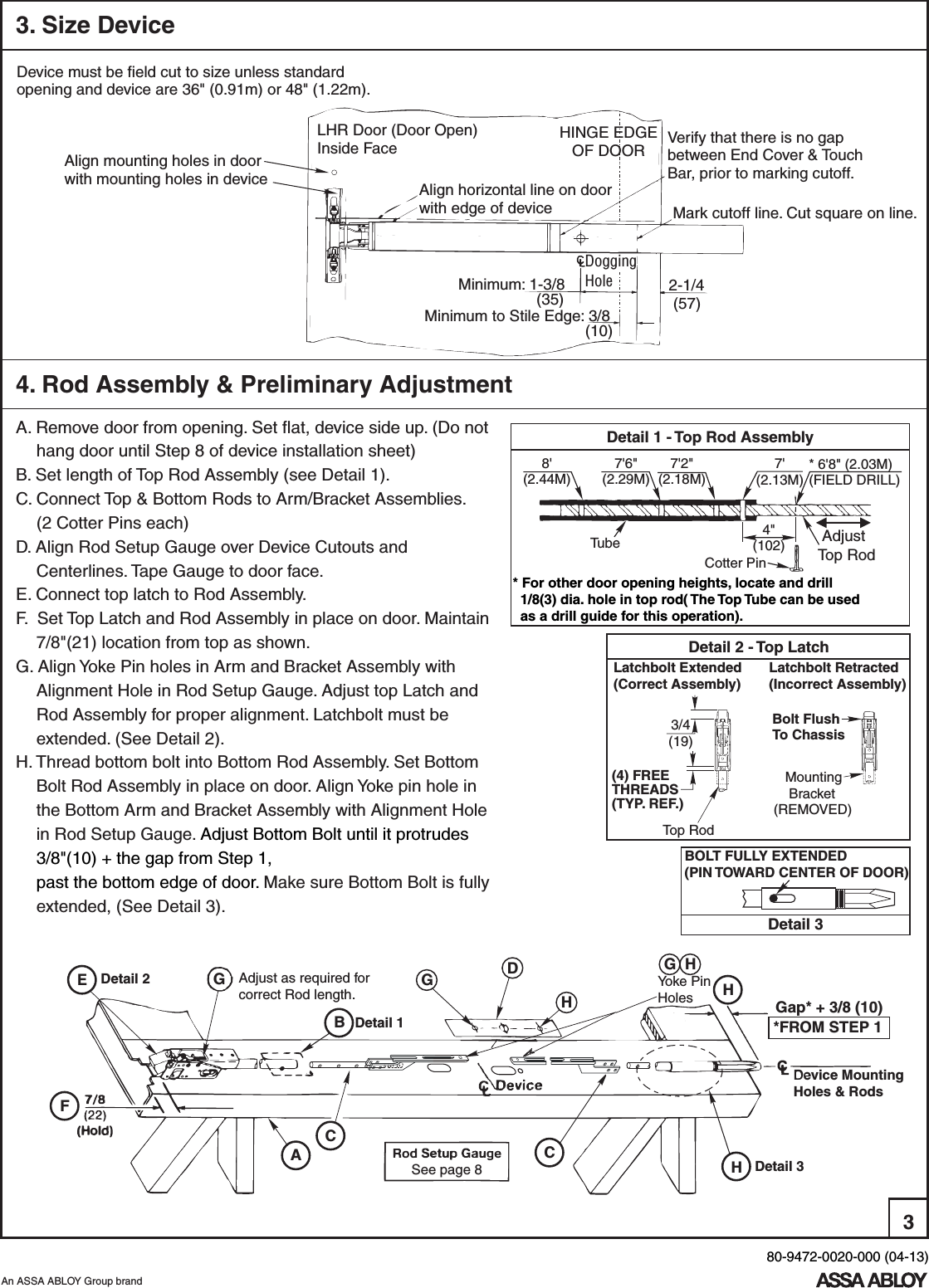 Page 3 of 10 - Yale  7220 Concealed Vertical Rod Exit Device Installation Instructions 80-9472-0020-00004-137220CVRExit Devices