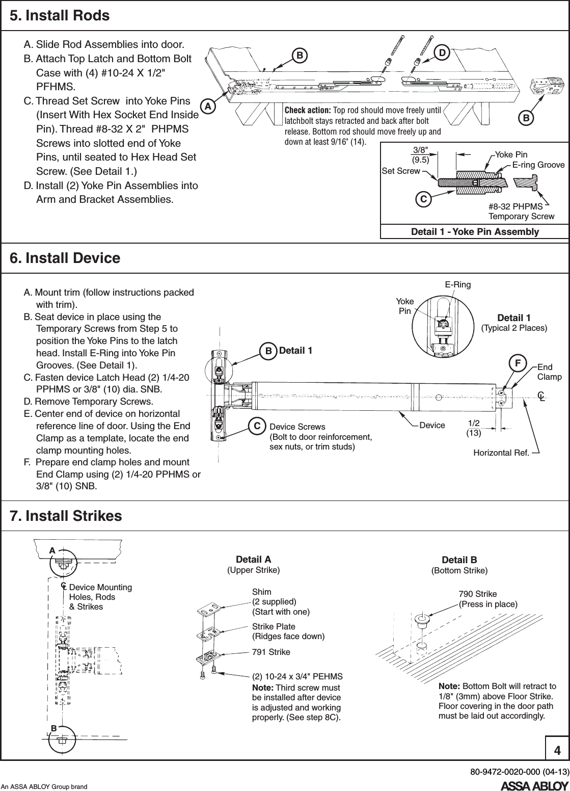 Page 4 of 10 - Yale  7220 Concealed Vertical Rod Exit Device Installation Instructions 80-9472-0020-00004-137220CVRExit Devices