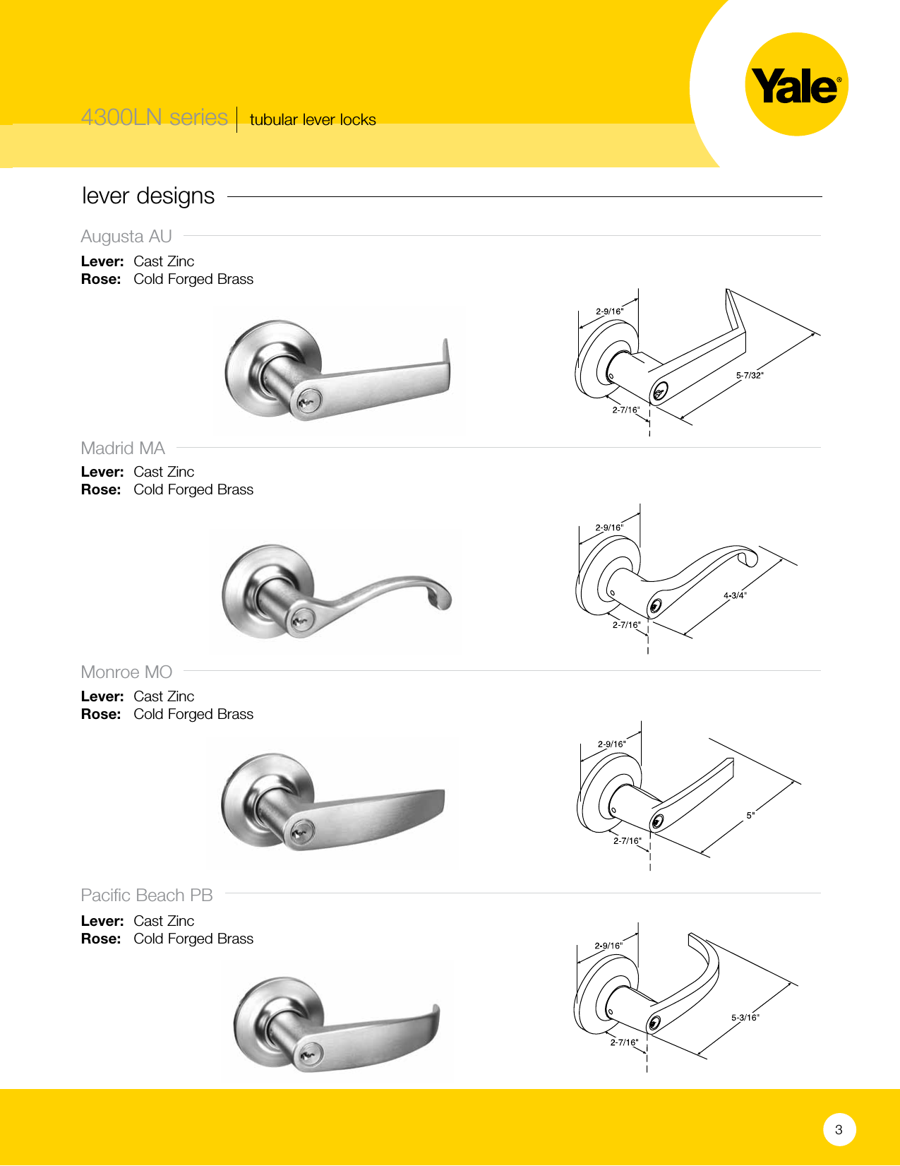 Page 3 of 10 - Yale  4300LN Series - Grade 2 Tubular Lever Locks Web 42122 Cat Lo