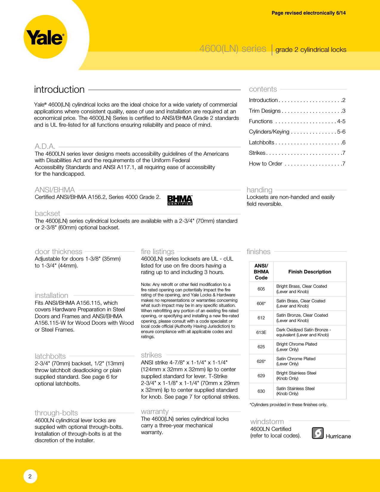 Page 2 of 8 - Yale  4600(LN) Series Grade 2 Cylindrical Locks Web 42701 4600LN Cat Lo