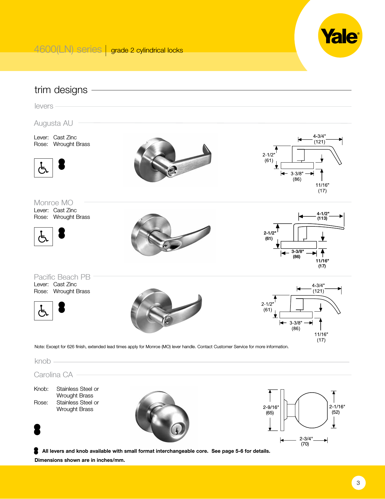 Page 3 of 8 - Yale  4600(LN) Series Grade 2 Cylindrical Locks Web 42701 4600LN Cat Lo