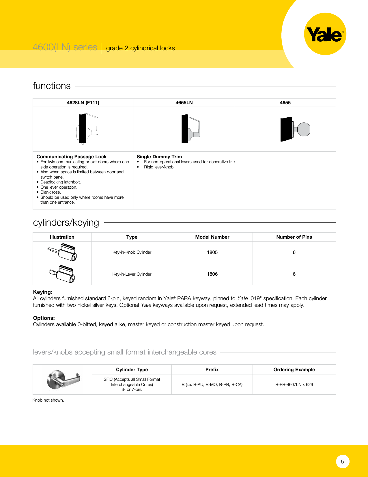 Page 5 of 8 - Yale  4600(LN) Series Grade 2 Cylindrical Locks Web 42701 4600LN Cat Lo