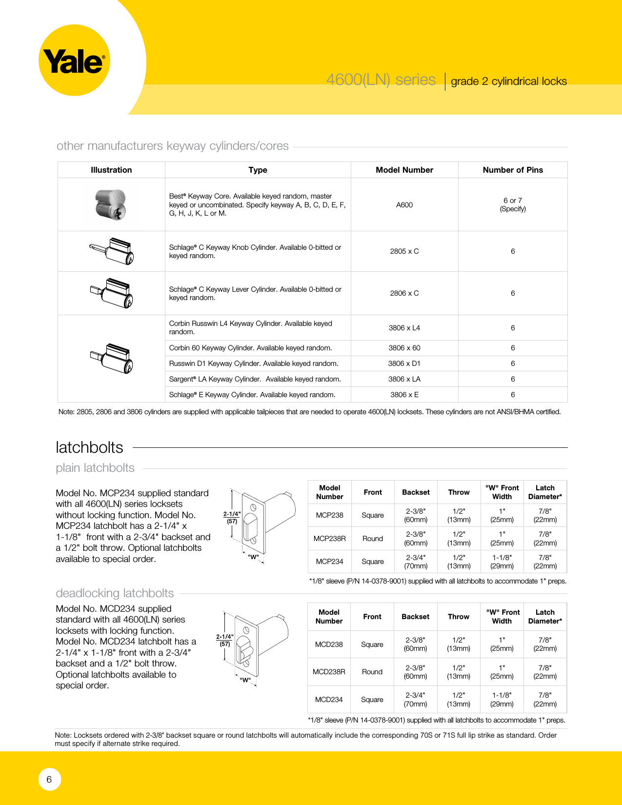 Page 6 of 8 - Yale  4600(LN) Series Grade 2 Cylindrical Locks Web 42701 4600LN Cat Lo