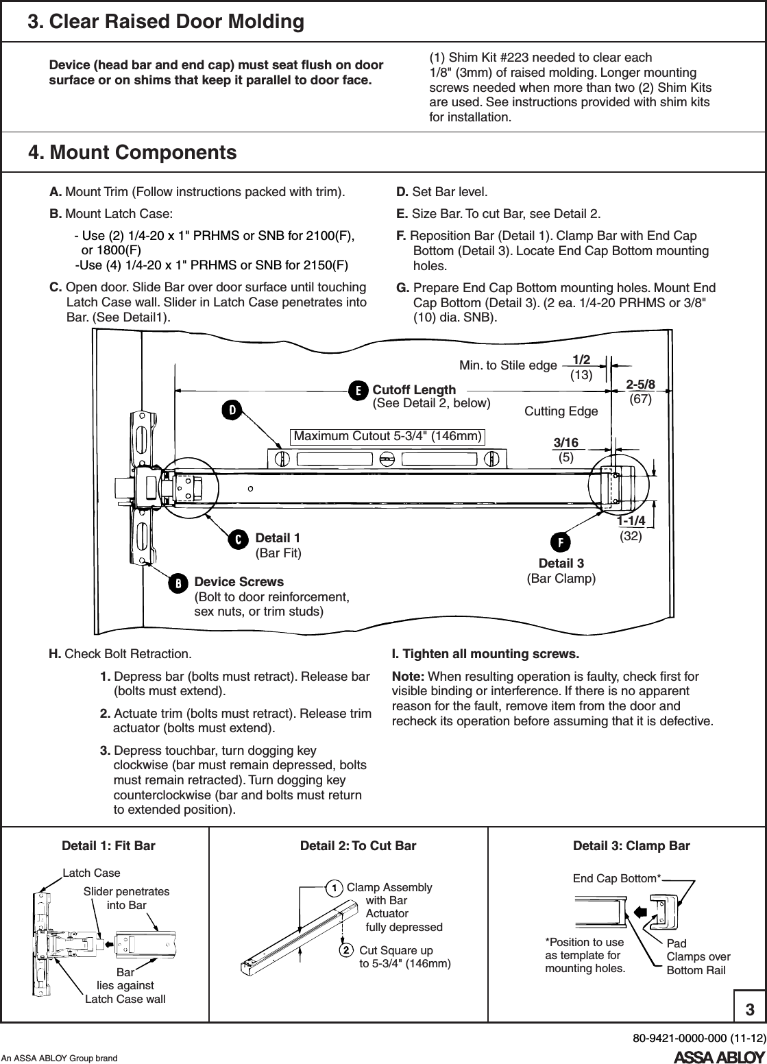 Page 3 of 4 - Yale 80-9421-0000-000 (11-12) 2100, 2150 Square Bolt, And 1800 Rim Exit Device Installation Instructions Yale2100seriesinstallation