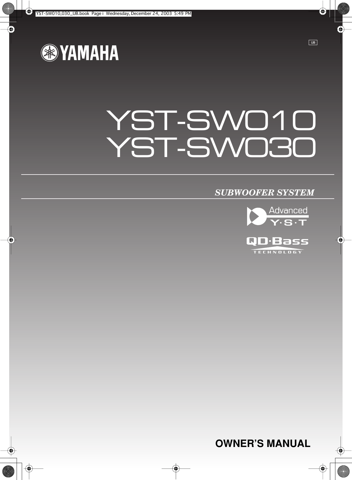 Page 1 of 12 - Yamaha  YST-SW010 Owner's Manual 01 Om