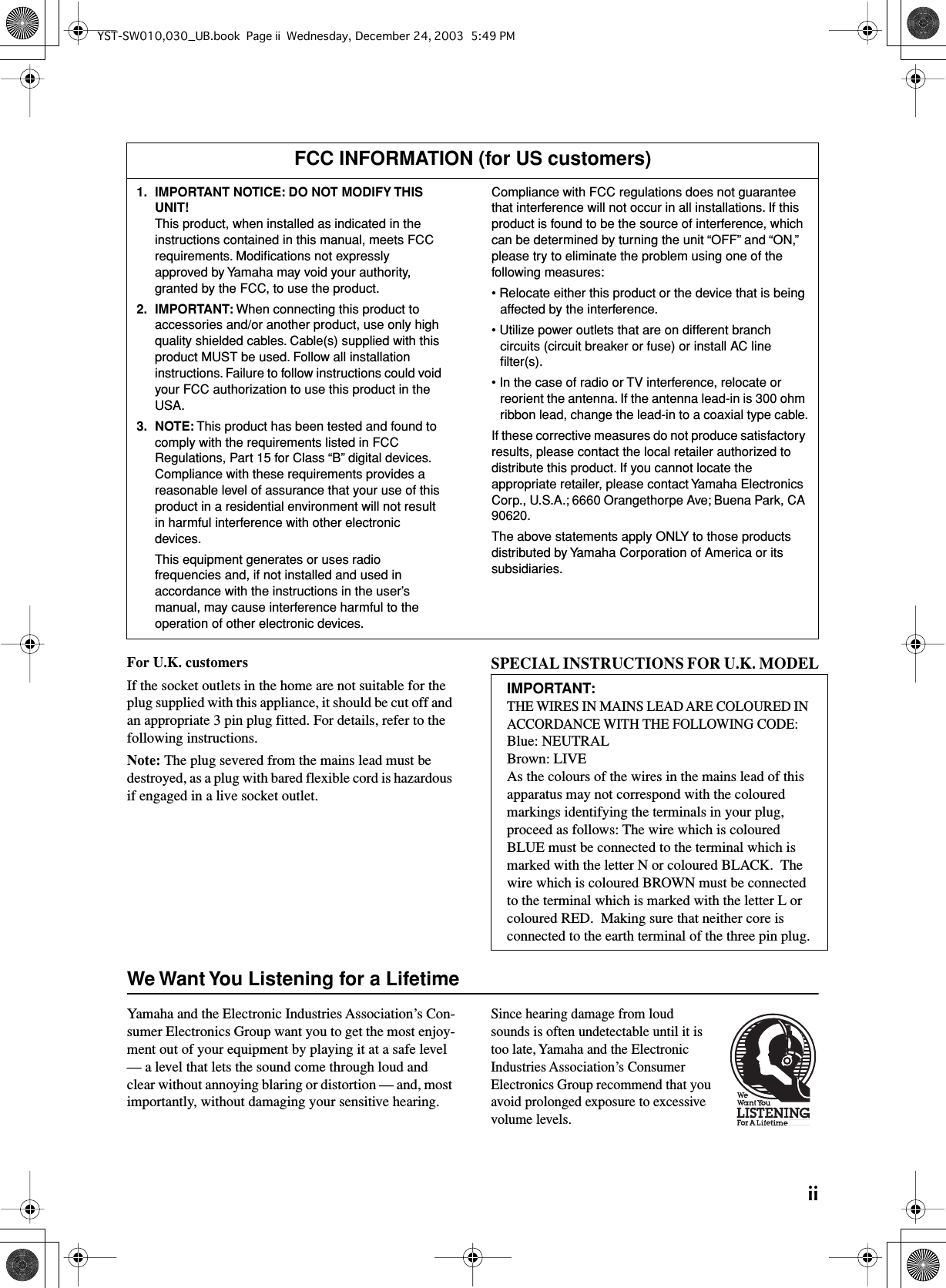 Page 3 of 12 - Yamaha  YST-SW010 Owner's Manual 01 Om
