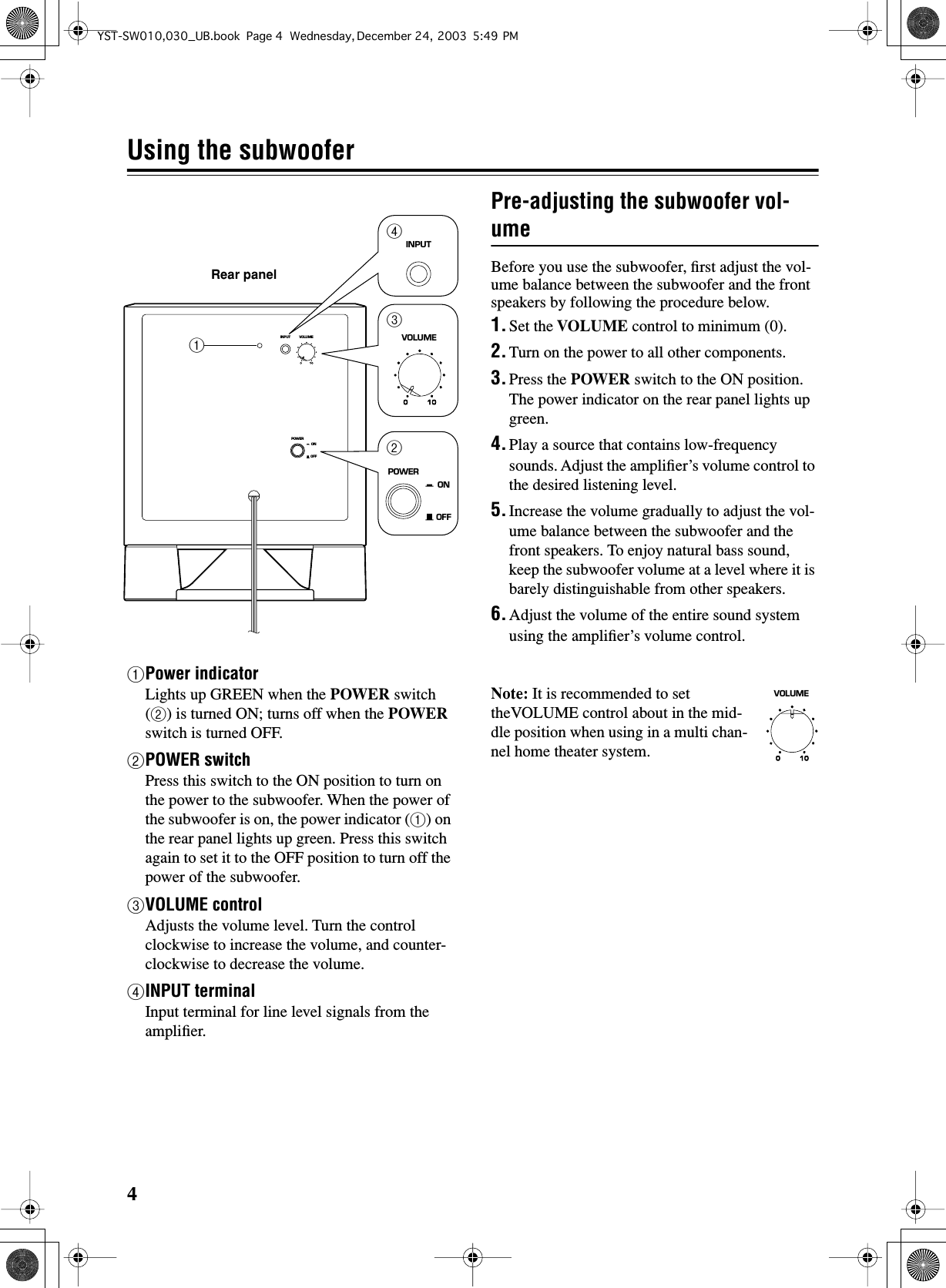 Page 8 of 12 - Yamaha  YST-SW010 Owner's Manual 01 Om