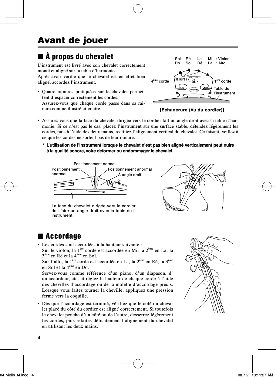 Page 4 of 6 - Yamaha V7SG/V10G/V10SG/V20G/V20SG/YVN50 Owner's Manual 04 Violin F 0702