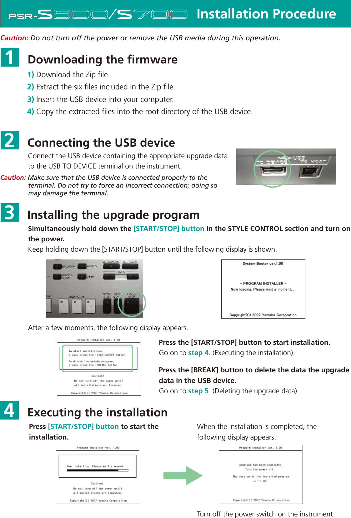 Page 1 of 2 - Yamaha 07PSR_Installation Firmware Upgrade - Installation For PSR-S900/S700 EN 07PSR