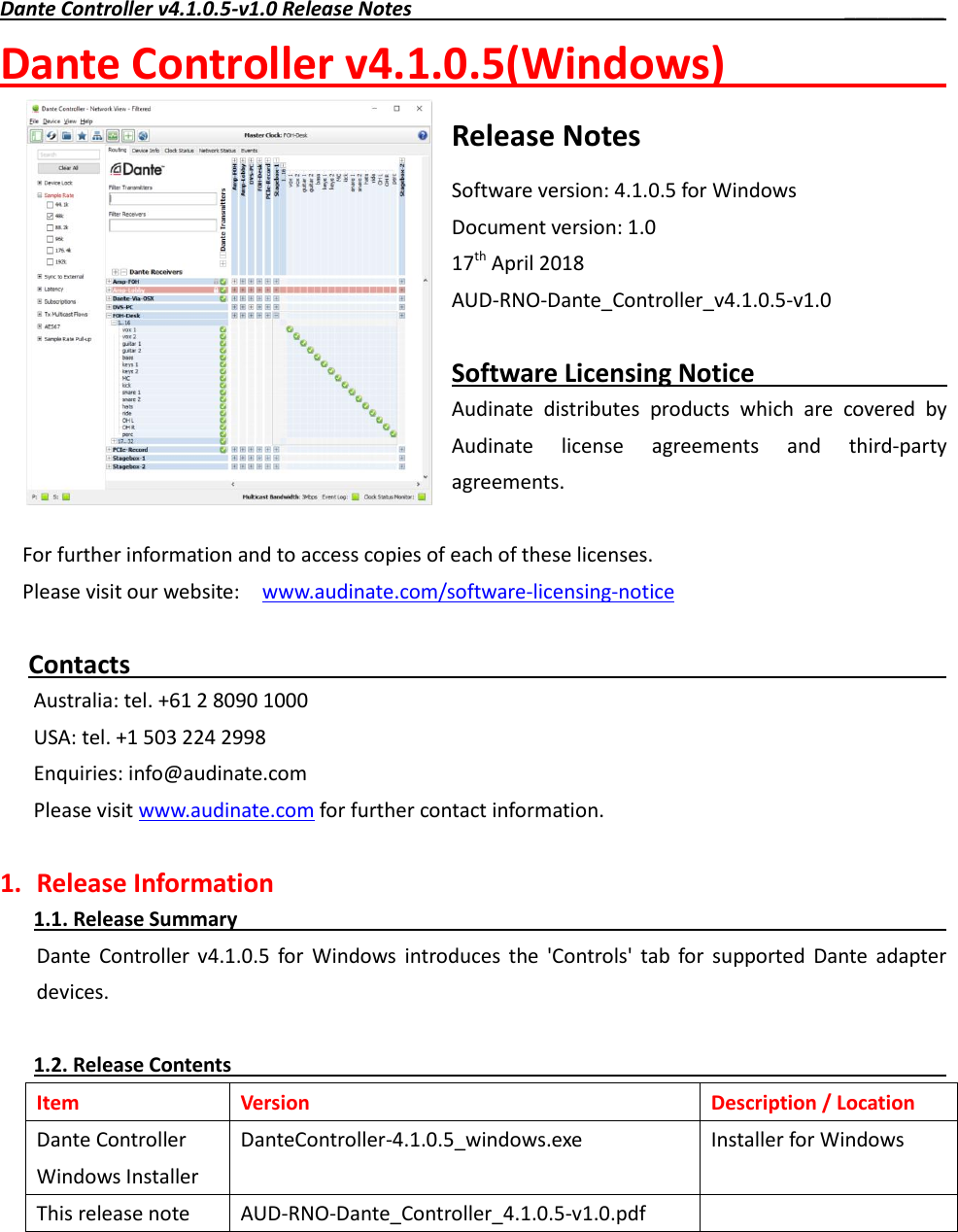 Page 1 of 3 - Yamaha  Dante Controller V4.1.0.x Release Notes AUD-RNO-Dante 4.1.0.x-v1.0