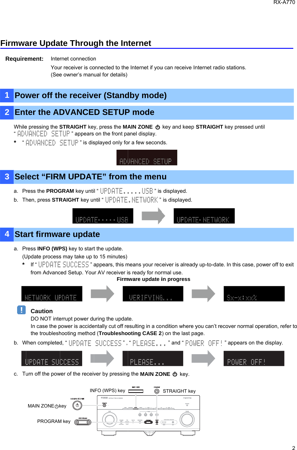 Page 2 of 6 - Yamaha RX-A770 Firmware Update Installation Manual AV RXA770 User