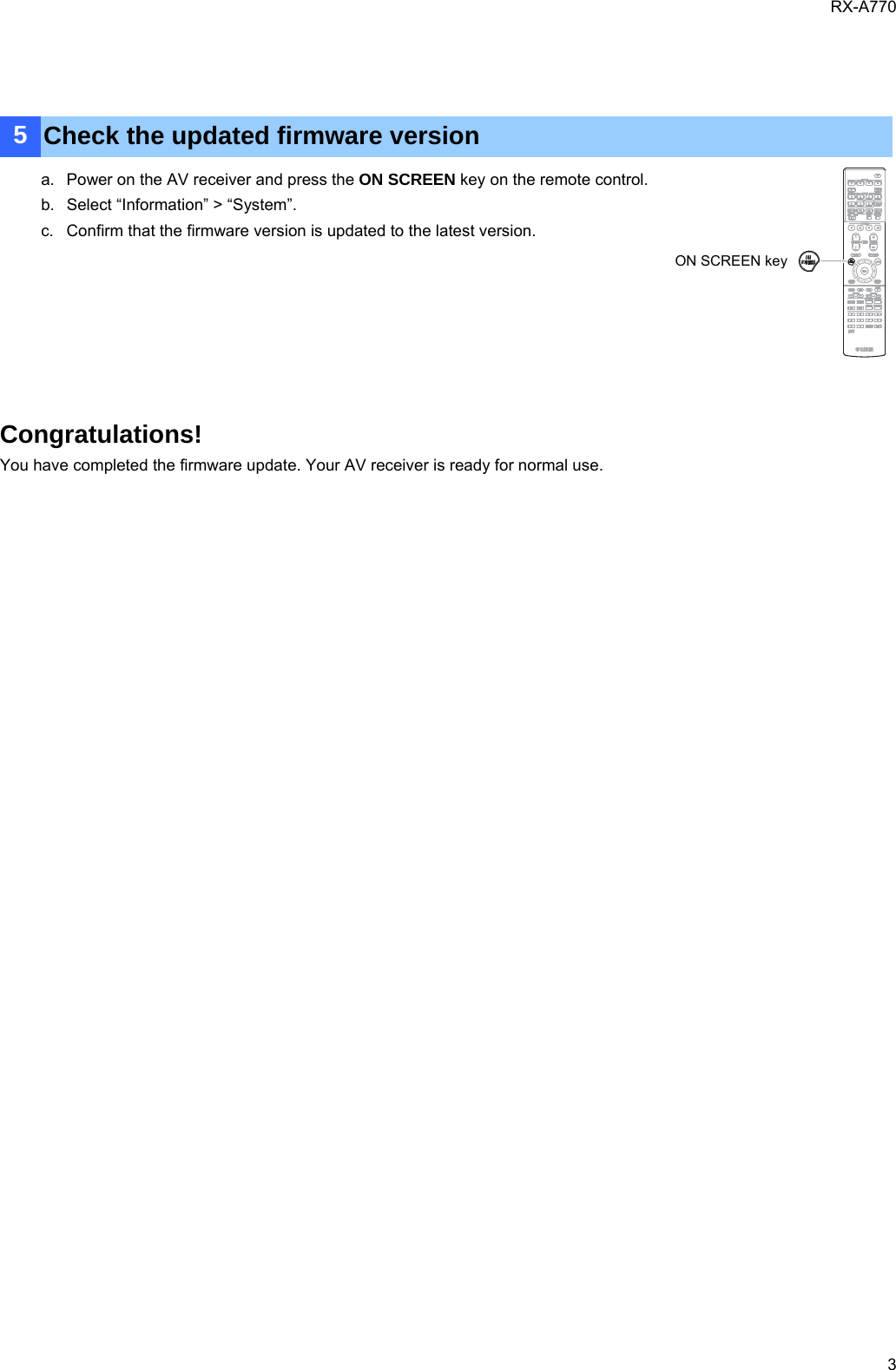 Page 3 of 6 - Yamaha RX-A770 Firmware Update Installation Manual AV RXA770 User