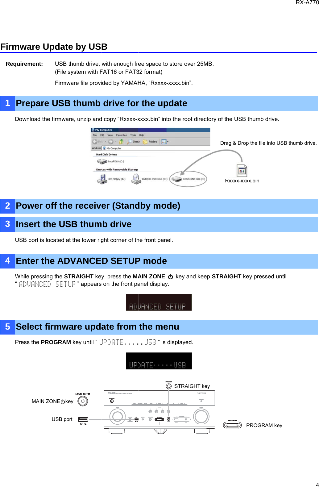 Page 4 of 6 - Yamaha RX-A770 Firmware Update Installation Manual AV RXA770 User