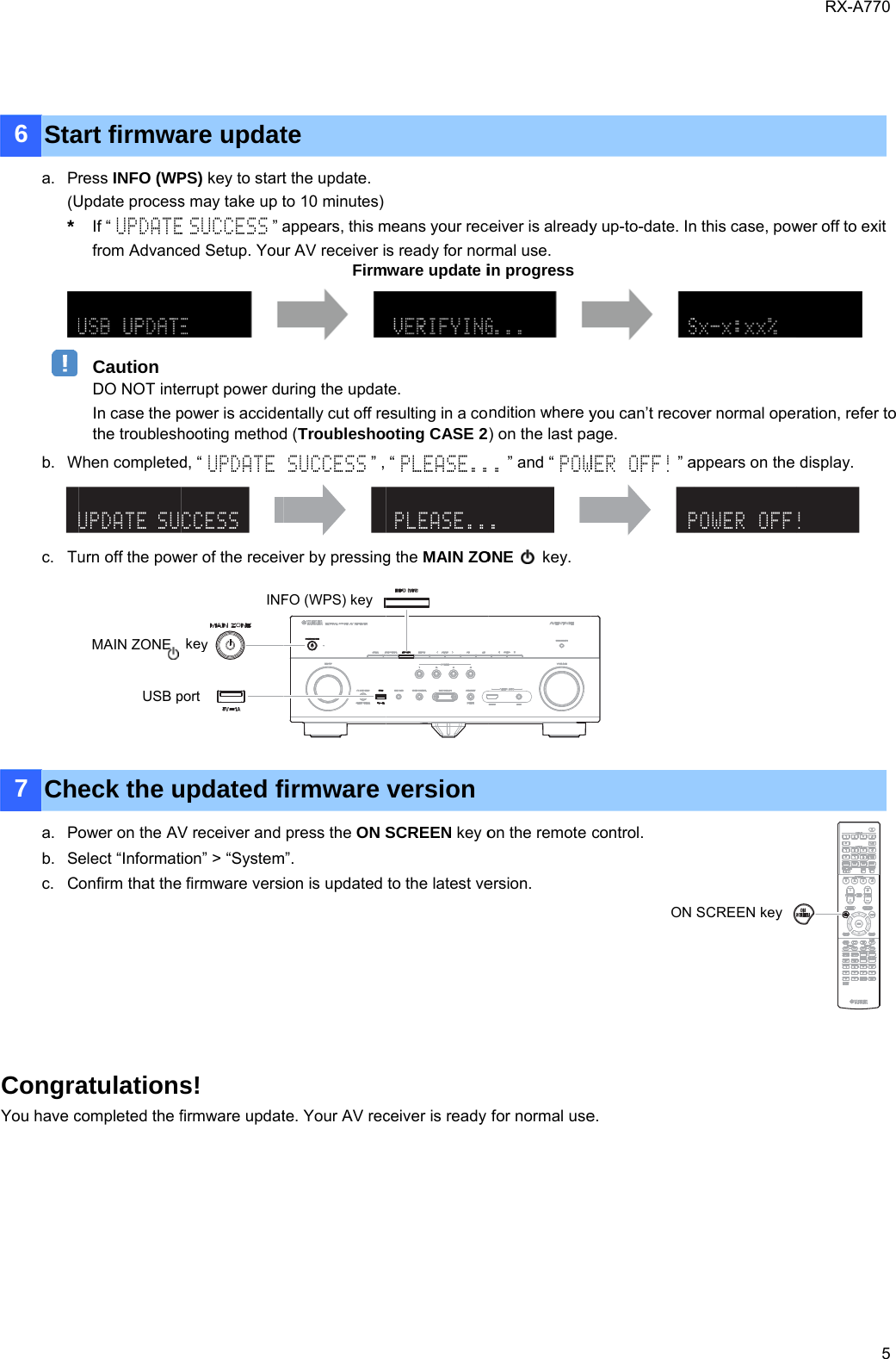 Page 5 of 6 - Yamaha RX-A770 Firmware Update Installation Manual AV RXA770 User