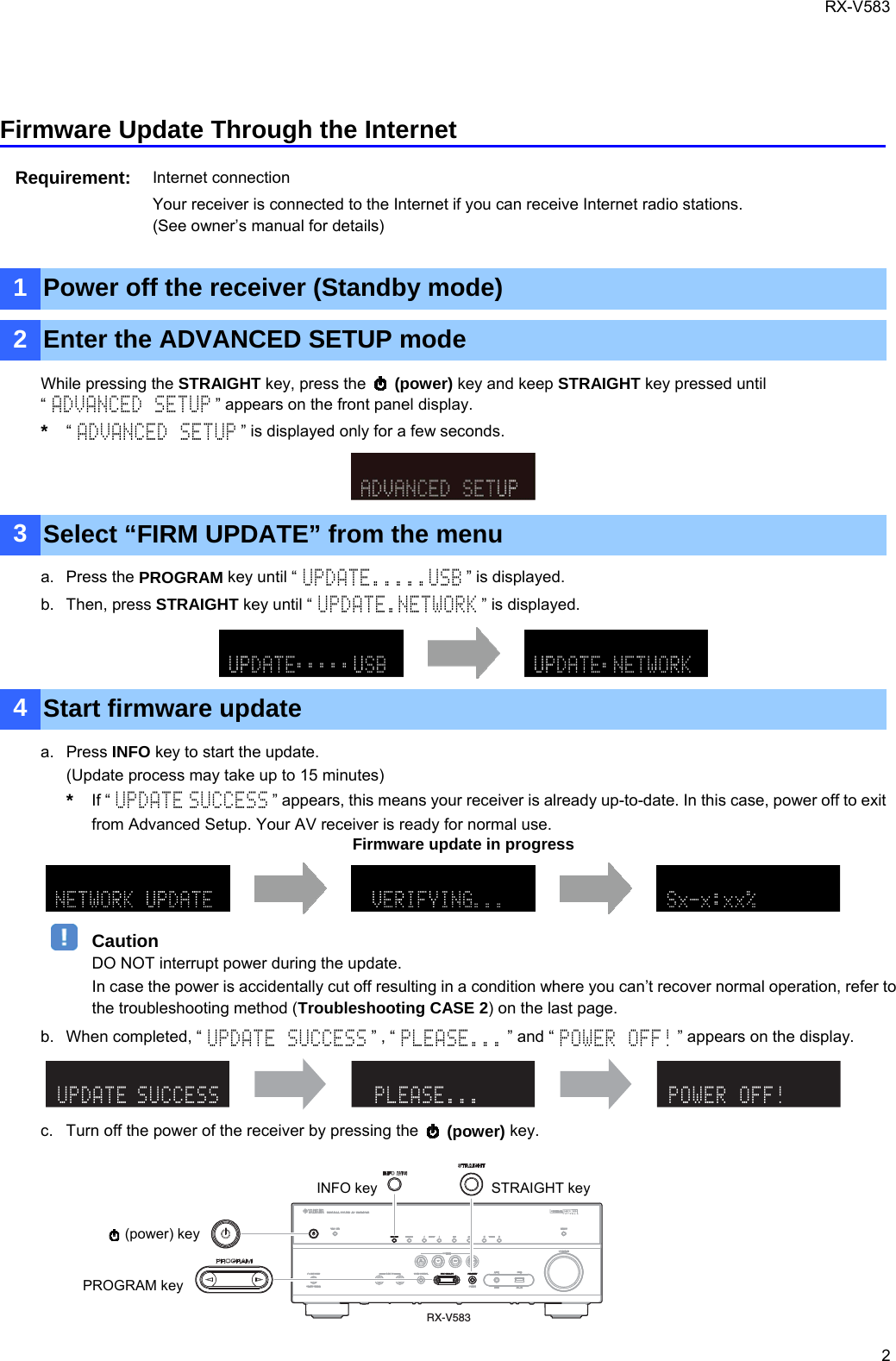 Page 2 of 6 - Yamaha  AV_RXV583_User Firmware Manual AV RXV583 User