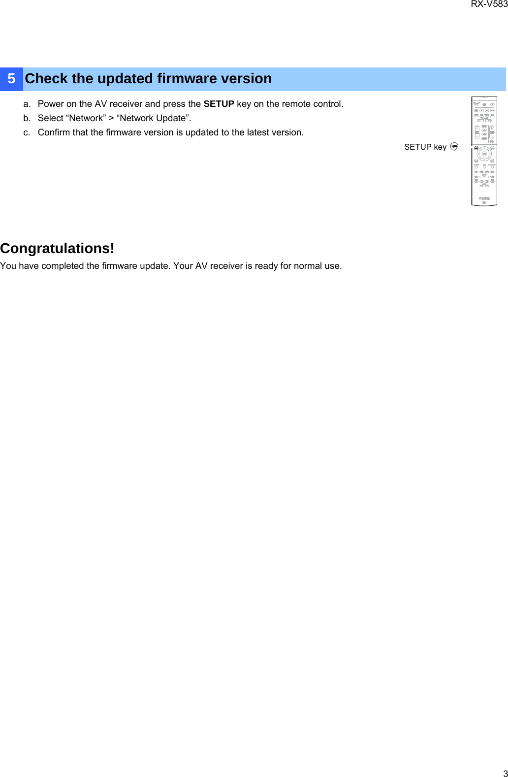 Page 3 of 6 - Yamaha  AV_RXV583_User Firmware Manual AV RXV583 User