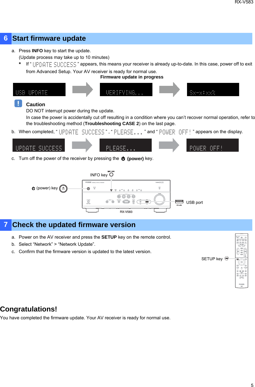 Page 5 of 6 - Yamaha  AV_RXV583_User Firmware Manual AV RXV583 User