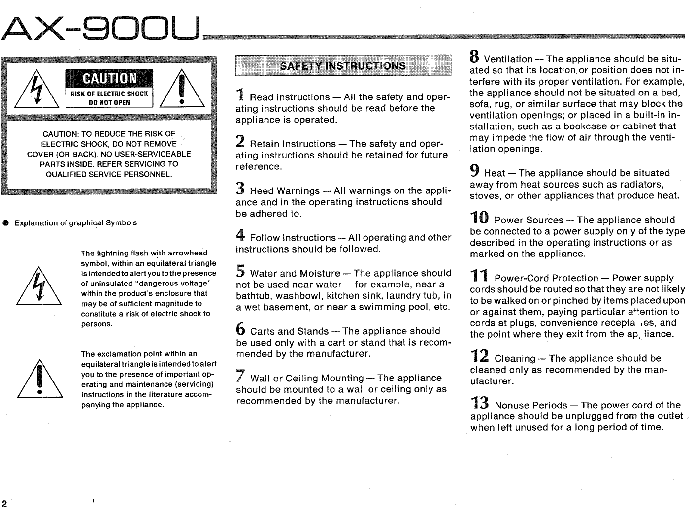 Page 2 of 12 - Yamaha .橡.ページ) AX-900 OWNER'S MANUAL