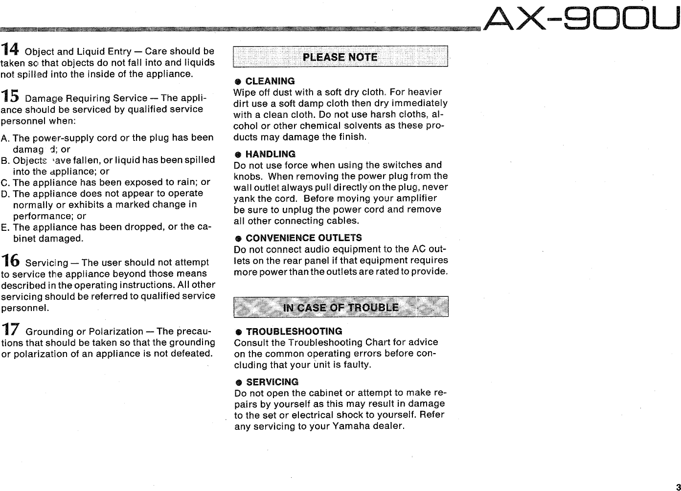 Page 3 of 12 - Yamaha .橡.ページ) AX-900 OWNER'S MANUAL