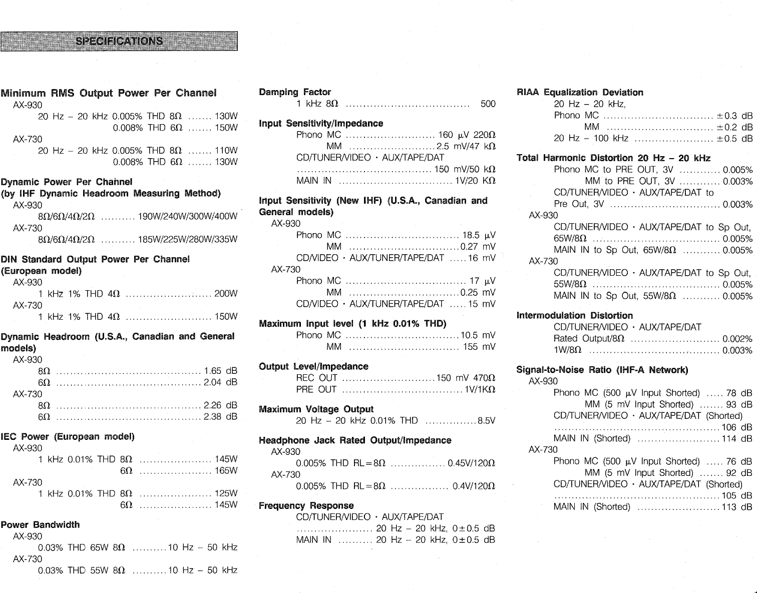 Page 11 of 12 - Yamaha .橡.ページ) AX-930 OWNER'S MANUAL
