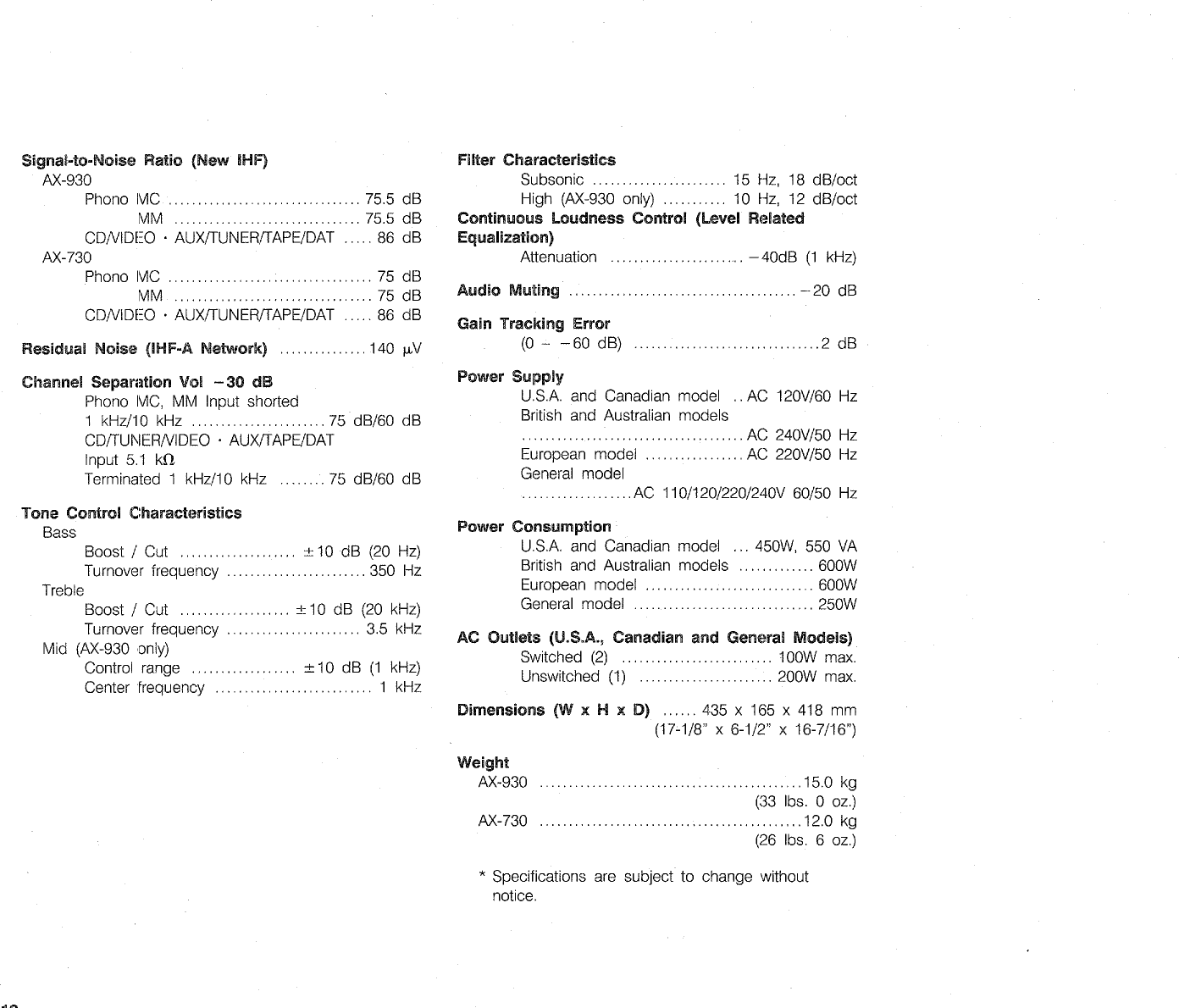 Page 12 of 12 - Yamaha .橡.ページ) AX-930 OWNER'S MANUAL